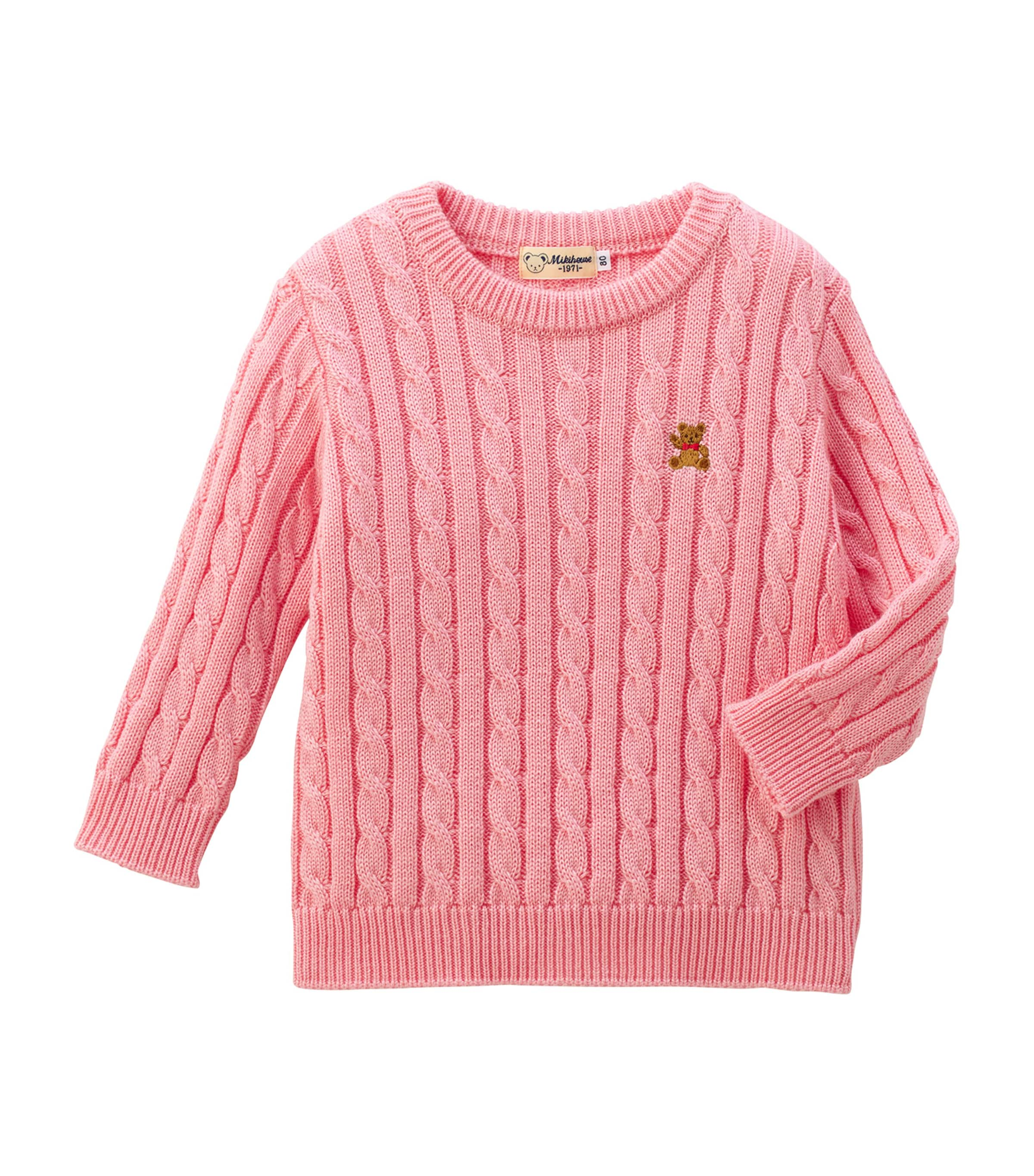 Miki House Kids' Bear Cable-knit Sweater In Pink