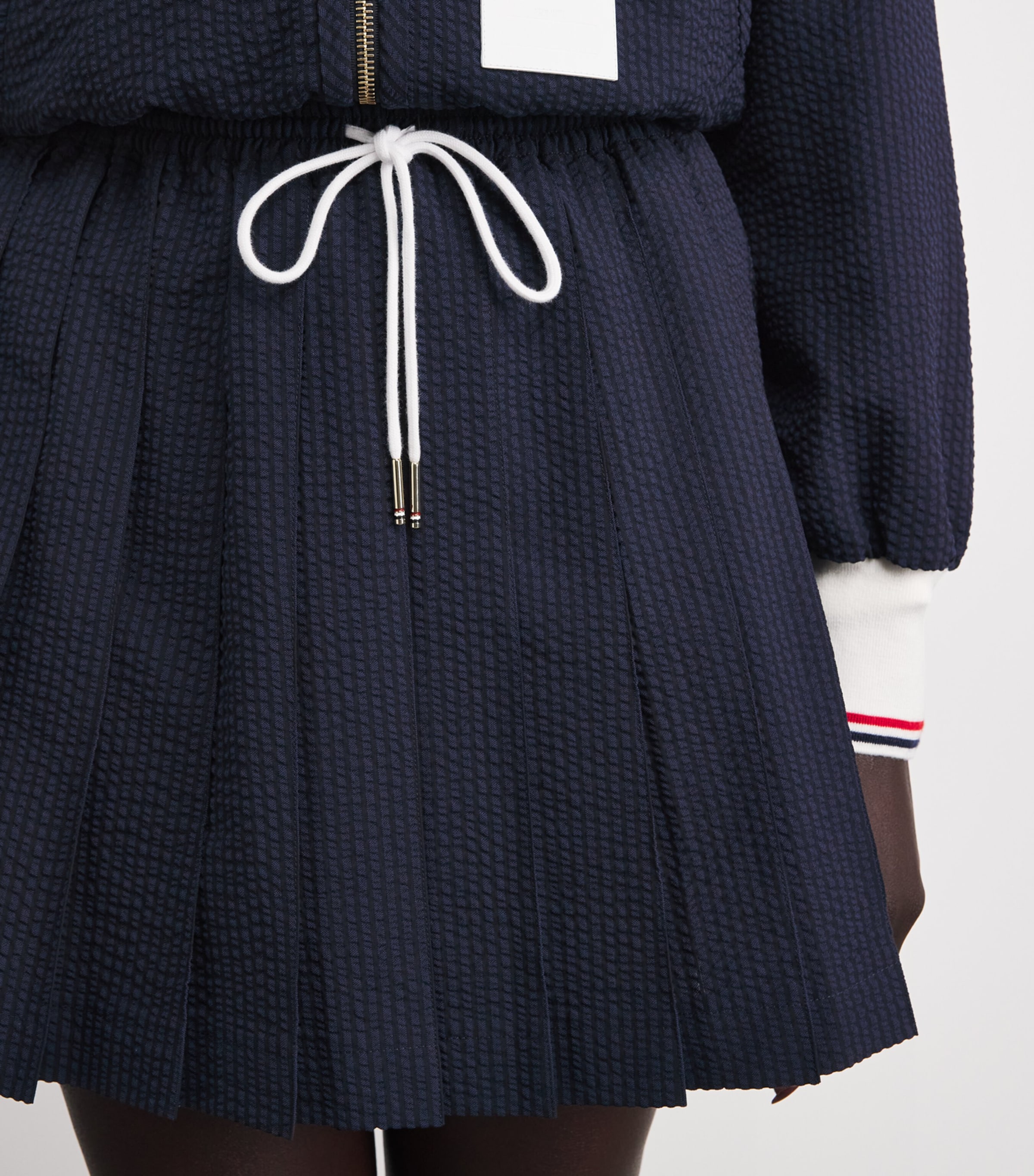 Thom Browne Womens Wool Seersucker Pleated Mini Skirt Navy Image 3