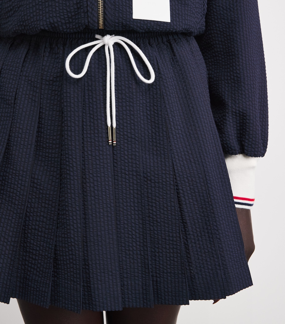 Thom Browne Womens Wool Seersucker Pleated Mini Skirt Navy Image 3