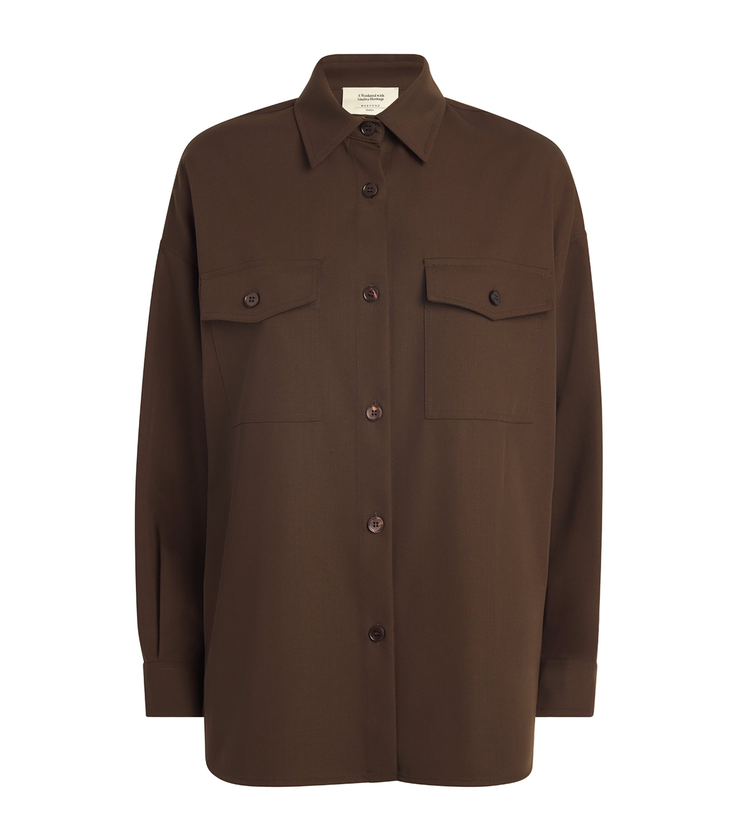 Weekend Max Mara Firmina Virgin Wool Button-up Shirt In Brown
