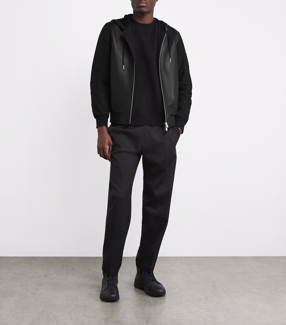 Leather Hooded Bomber Jacket BLACK/BLACK - 313 Image 2