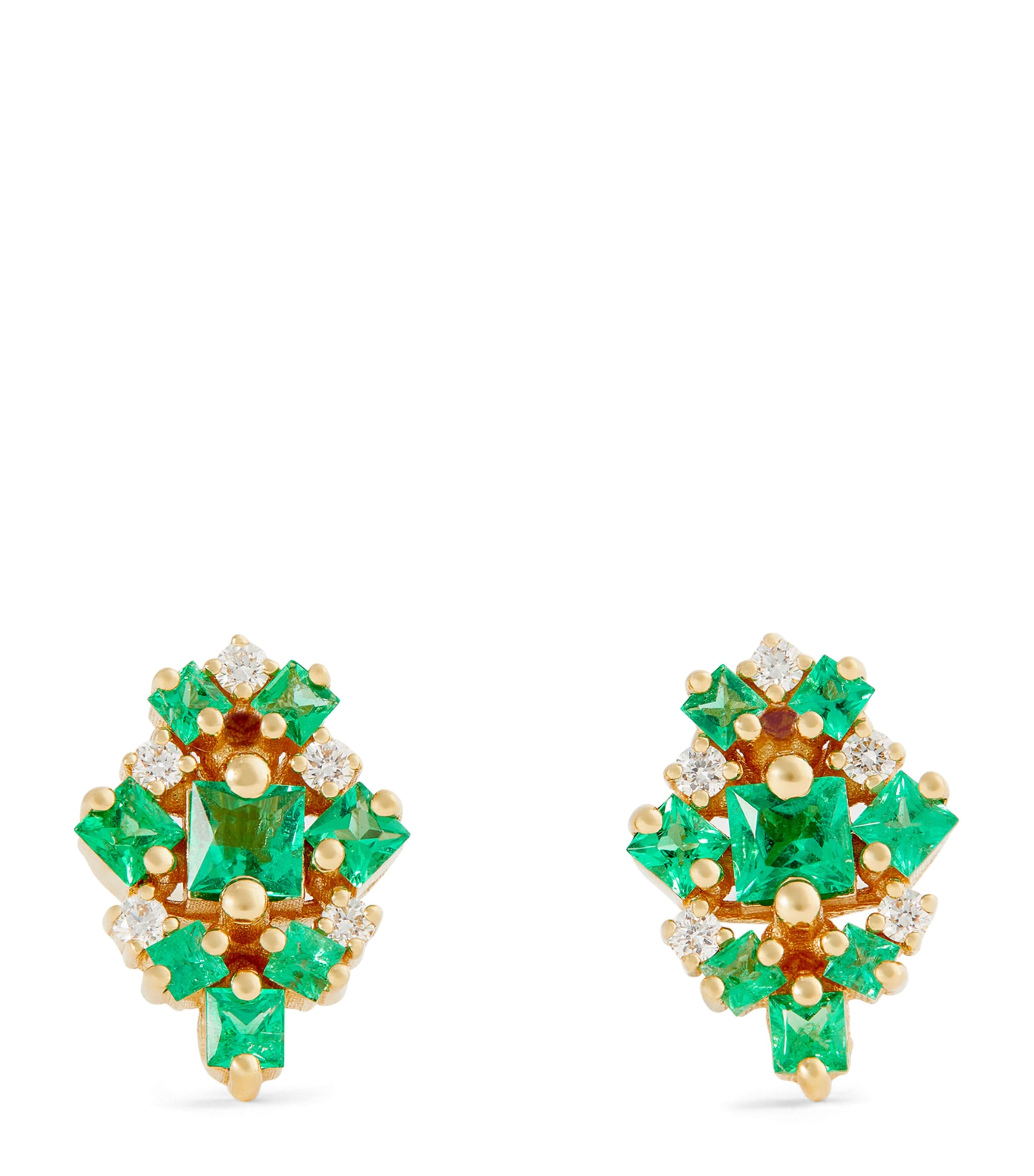 Suzanne Kalan Yellow Gold, Diamond And Emerald La Fantaisie Stud Earrings In Green