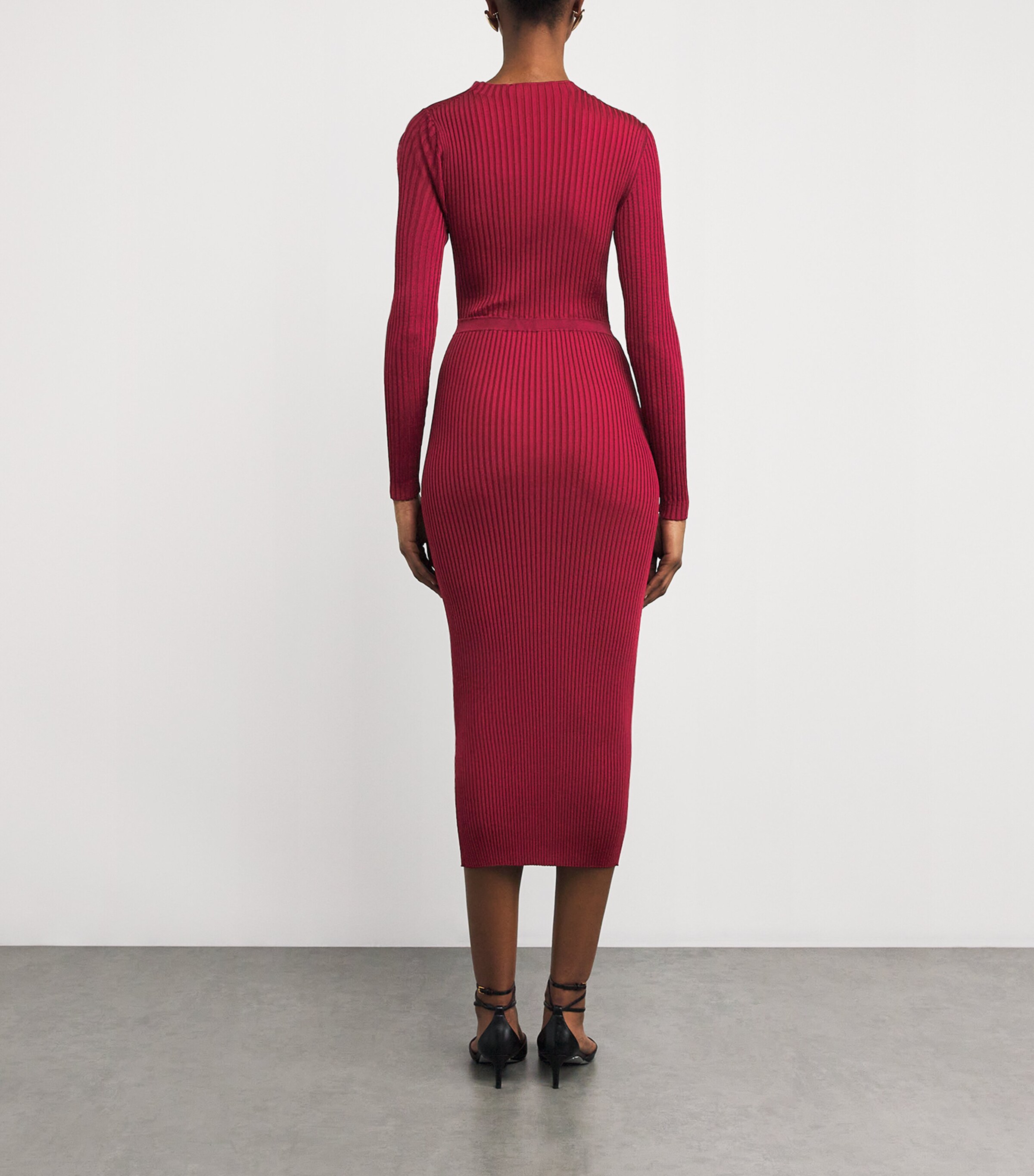 Button-Detail Midi Dress BURGUNDY Image 3