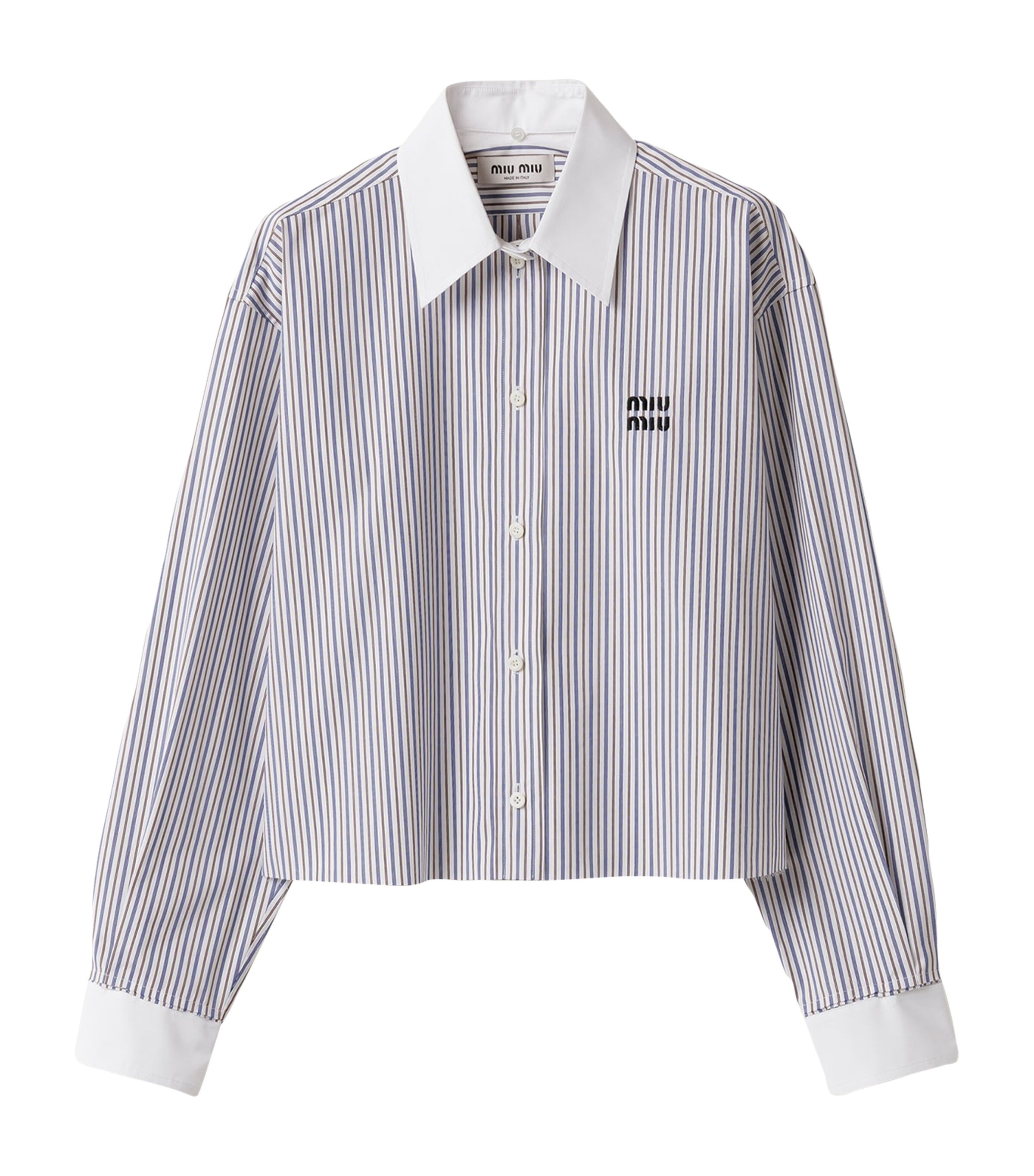 Miu Miu Womens Cotton Stripe Logo Shirt Image 1