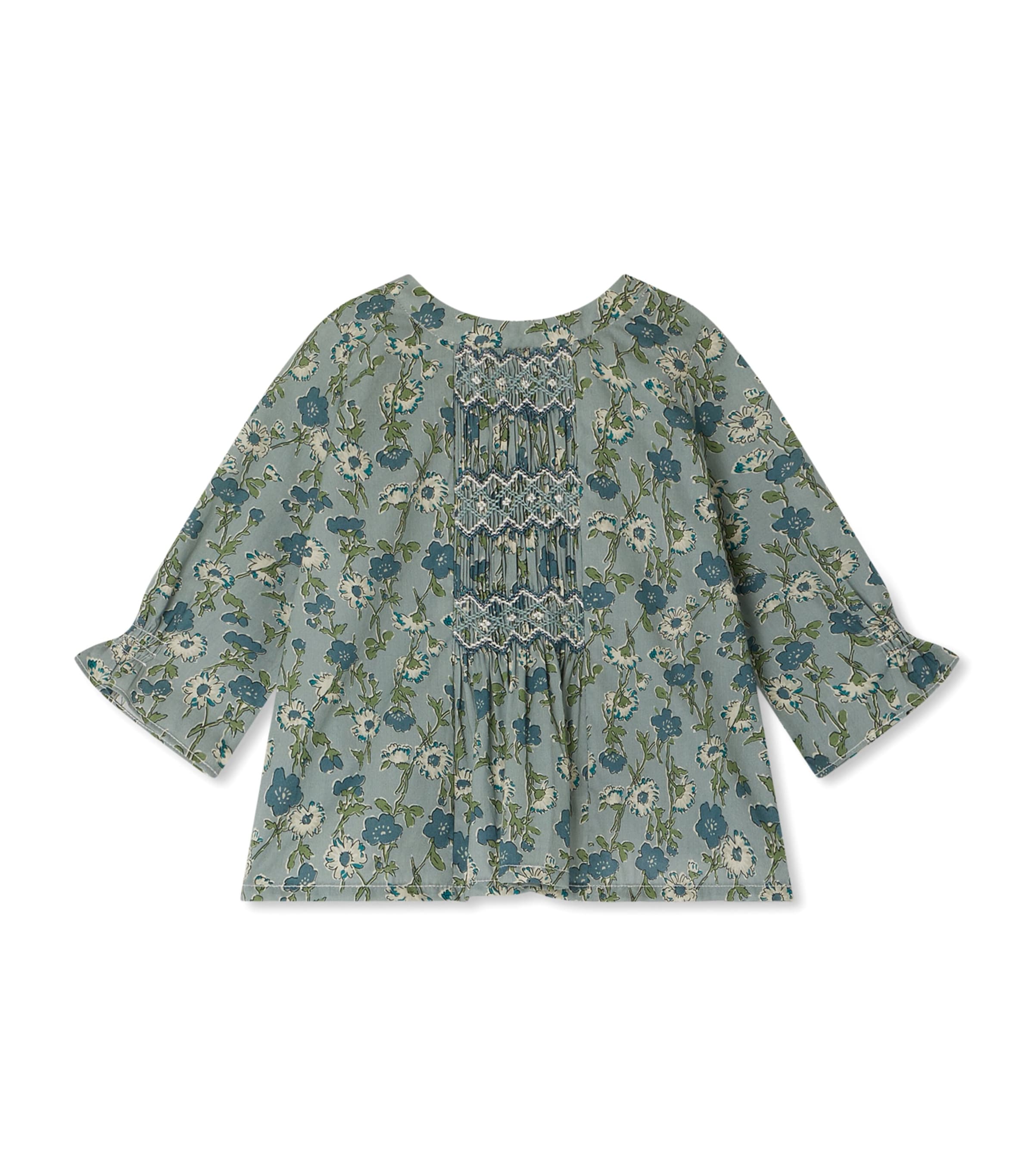Bonpoint Kids' Organic Cotton Smocked Blissi Blouse In Green