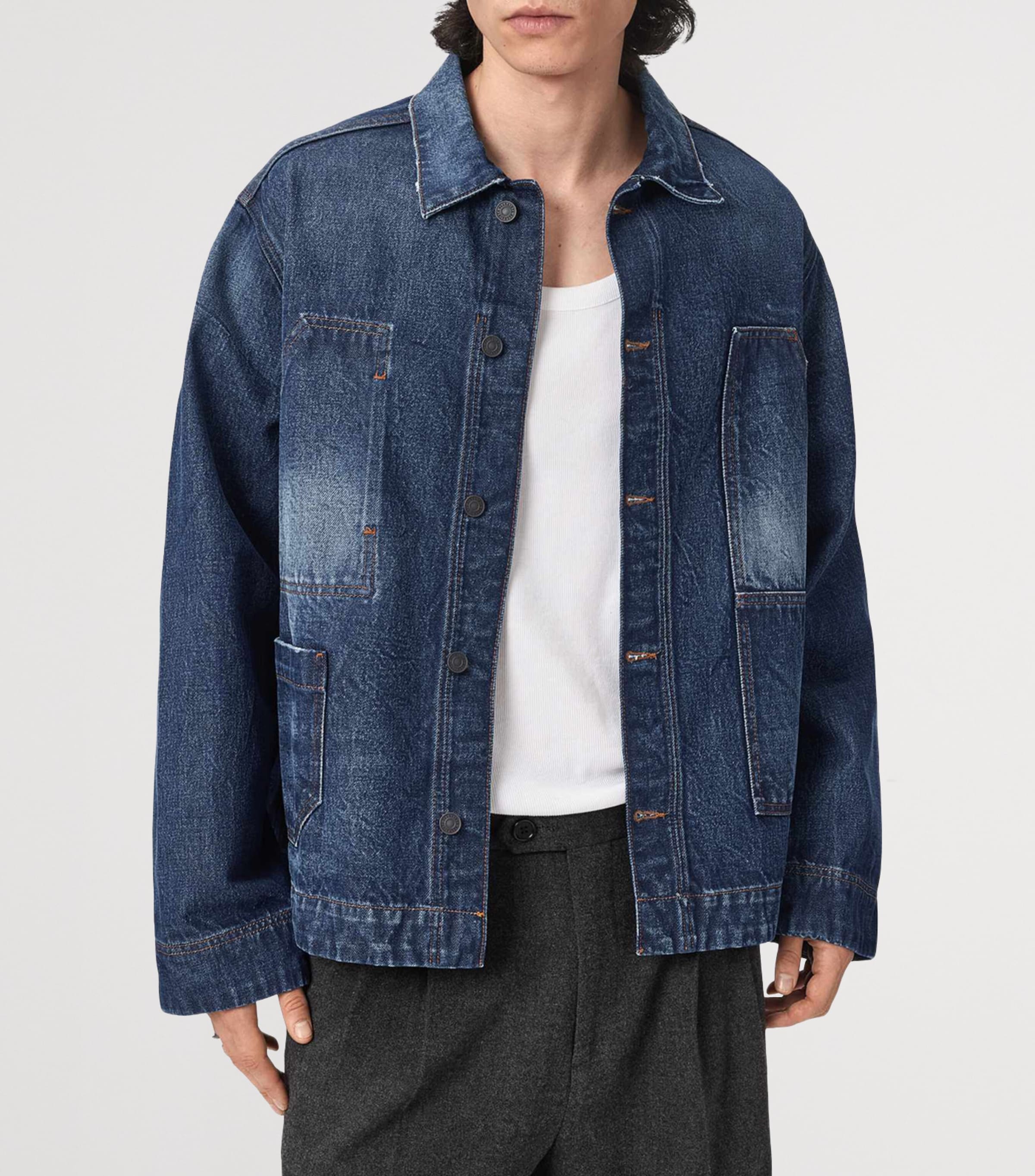 AllSaints Mens Mukesh Denim Jacket Dark Indigo Image 3