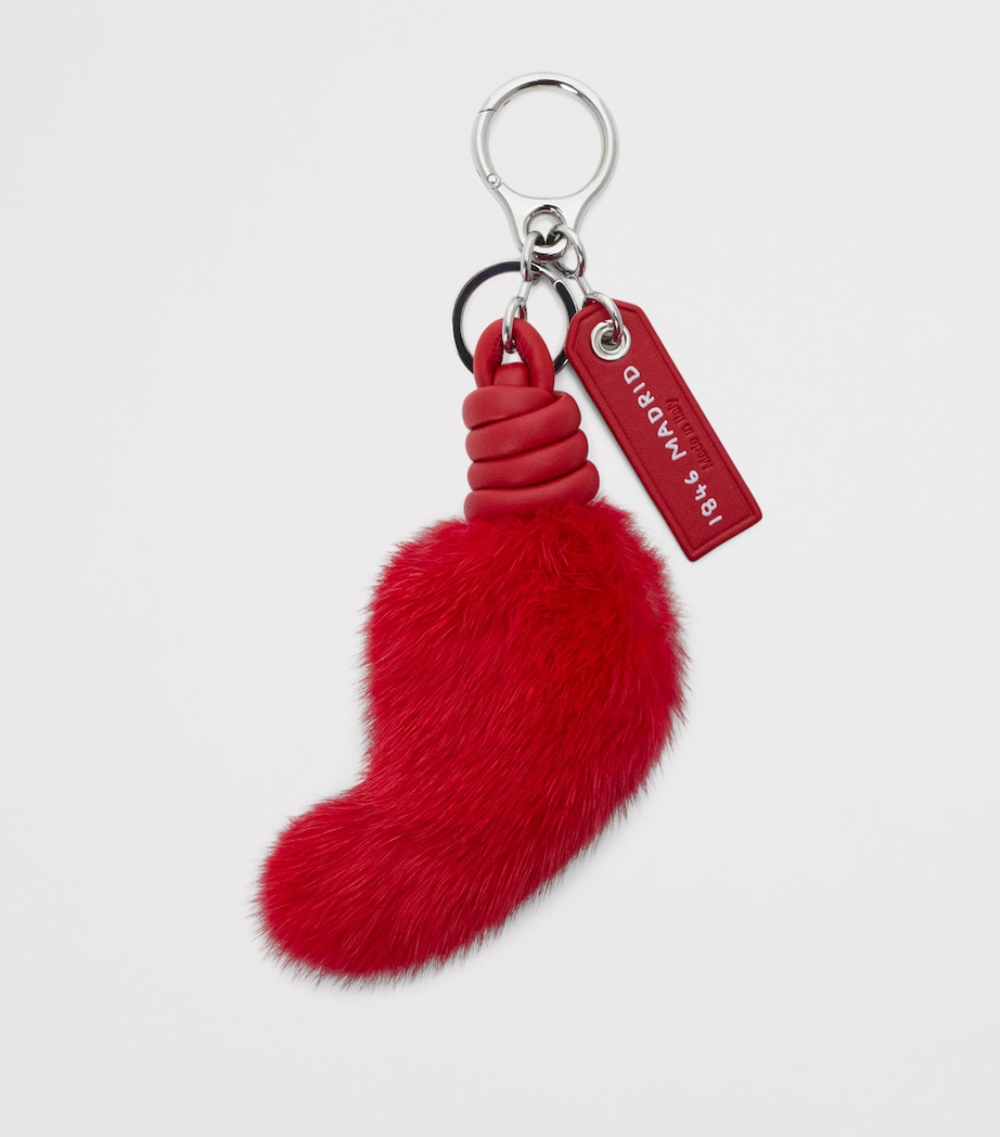 LOEWE Leather-Fur Lion Tail Key Charm Red Image 2