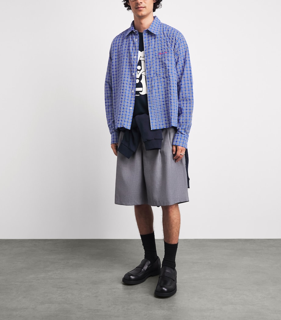 about:blank Mens Cotton Raw-Hem Check Shirt Blue Image 2