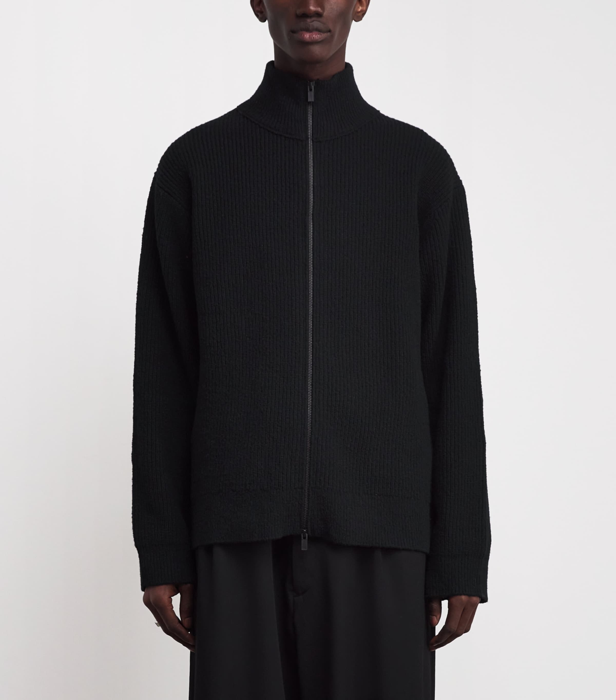 Yohji Yamamoto Black Wool Funnel-Neck Zip-Up Sweater | Harrods US