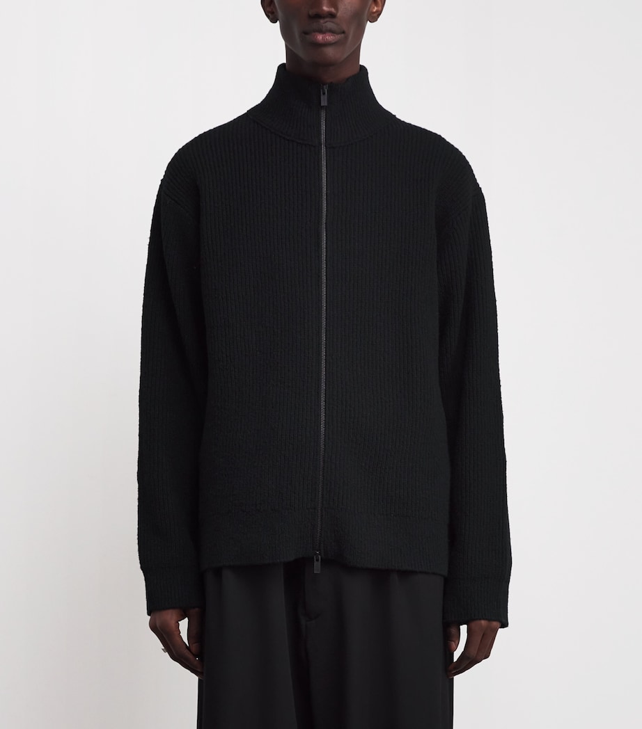 Wool Funnel-Neck Zip-Up Sweater BLACK Image 3