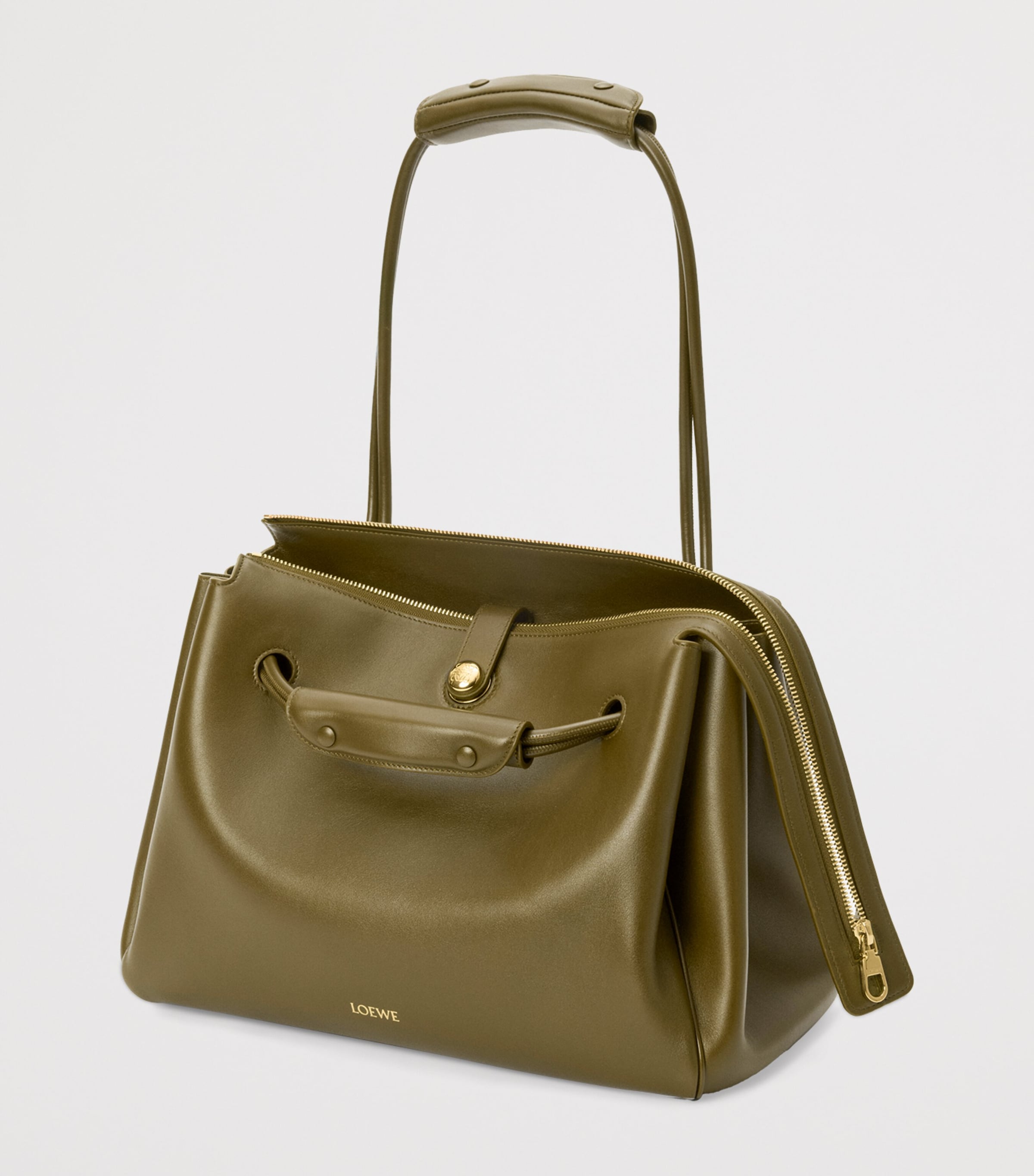 Large Leather Madrid Shoulder Bag OLIVE Image 3