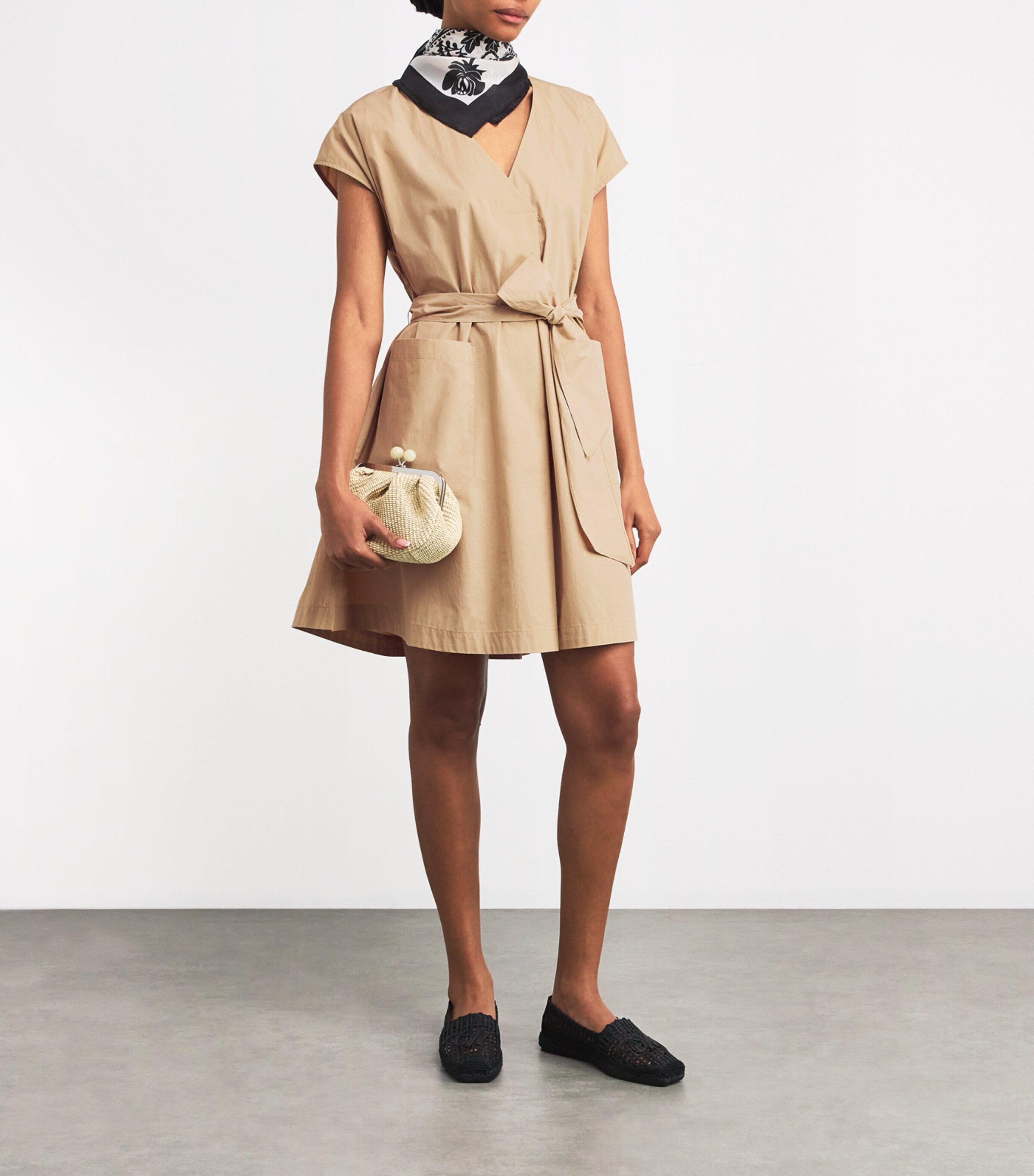 Weekend Max Mara Womens Cotton Belted Midi Dress Sand Image 2