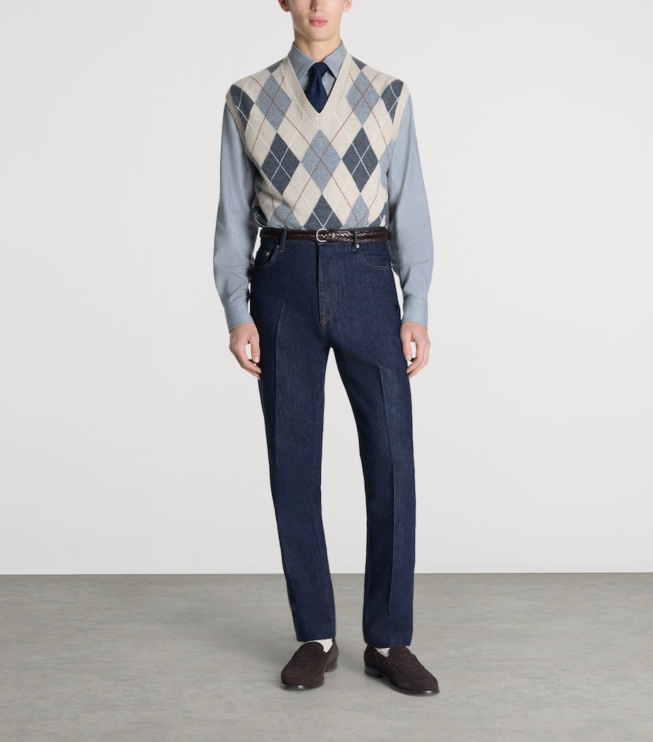Dunhill Mens Cashmere Argyle Sweater Vest Natural Image 2