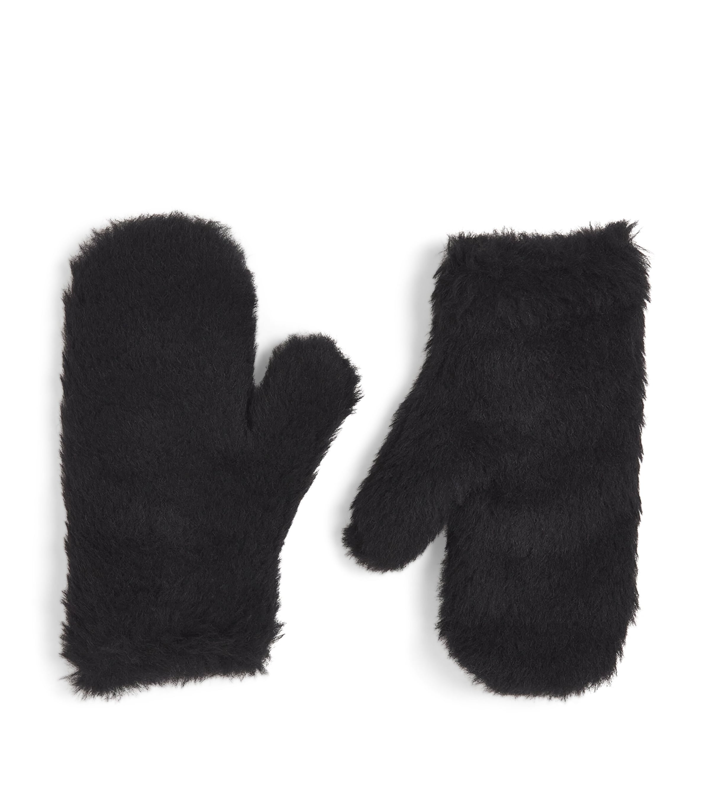 Max Mara Corded Faux Fur Mittens With Attached Cord In Black