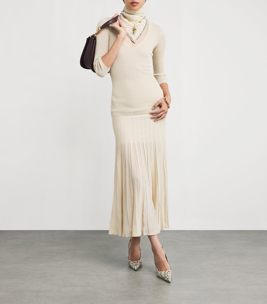 Crepe Pleated Knit Midi Skirt 90 LBLIGHT BEIGE Image 2