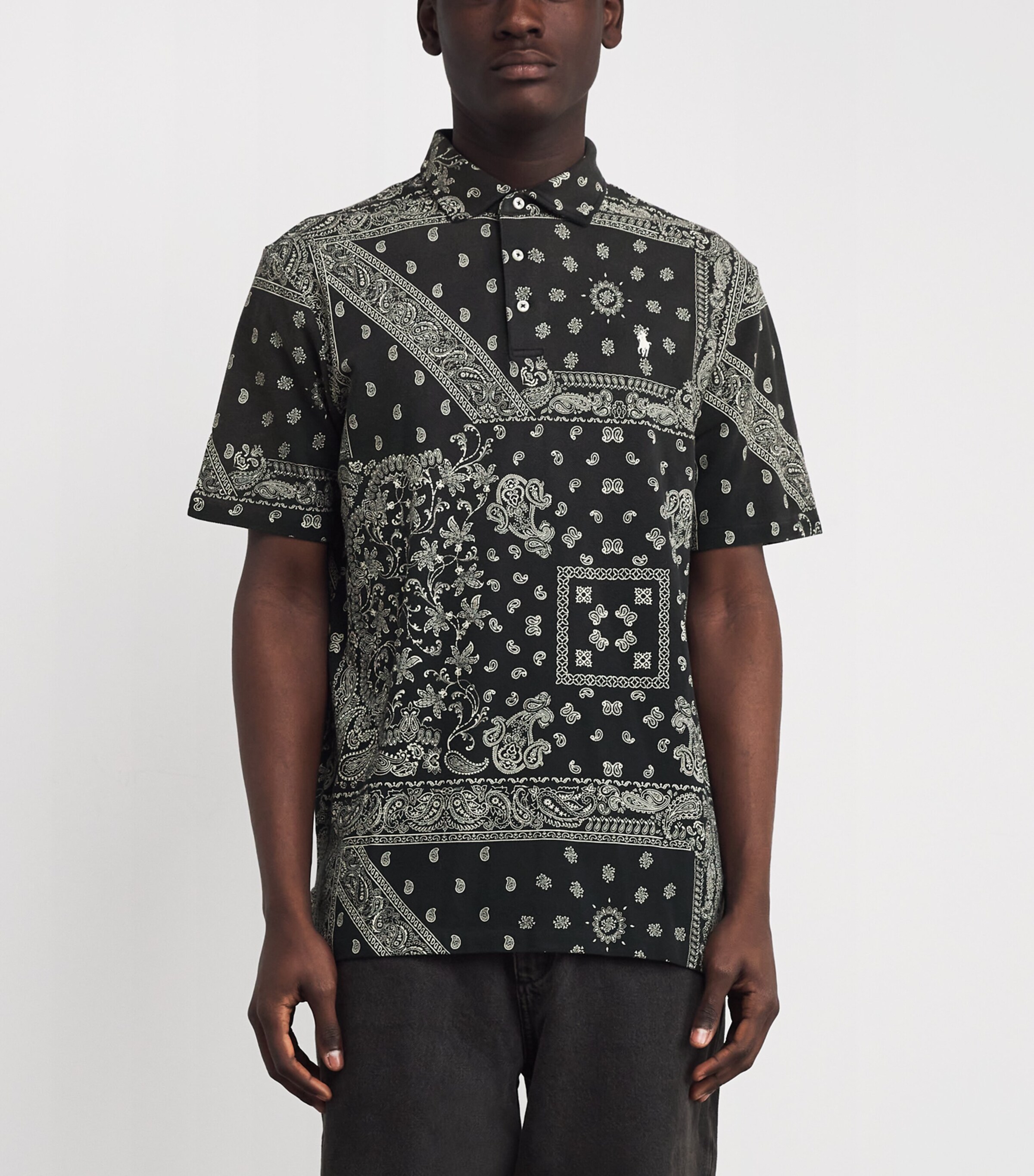 Cotton Mesh Bandana Print Polo Shirt BLACK Image 3
