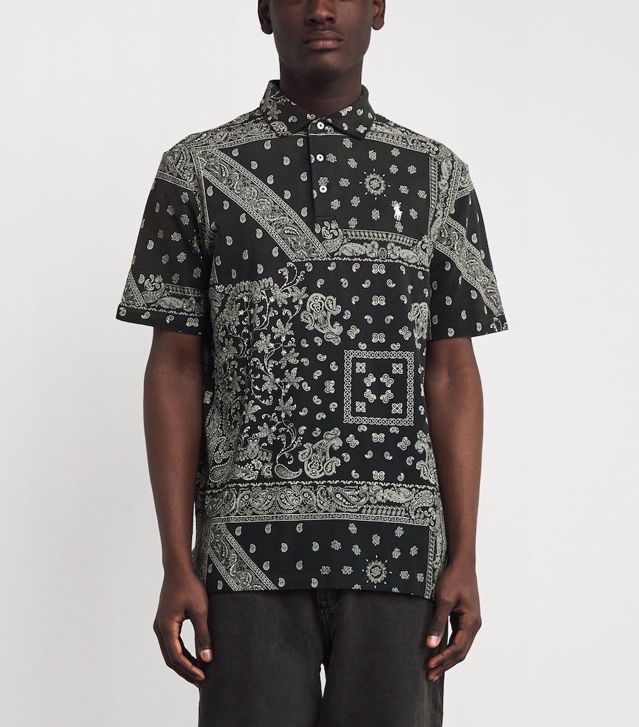 Cotton Mesh Bandana Print Polo Shirt BLACK Image 3