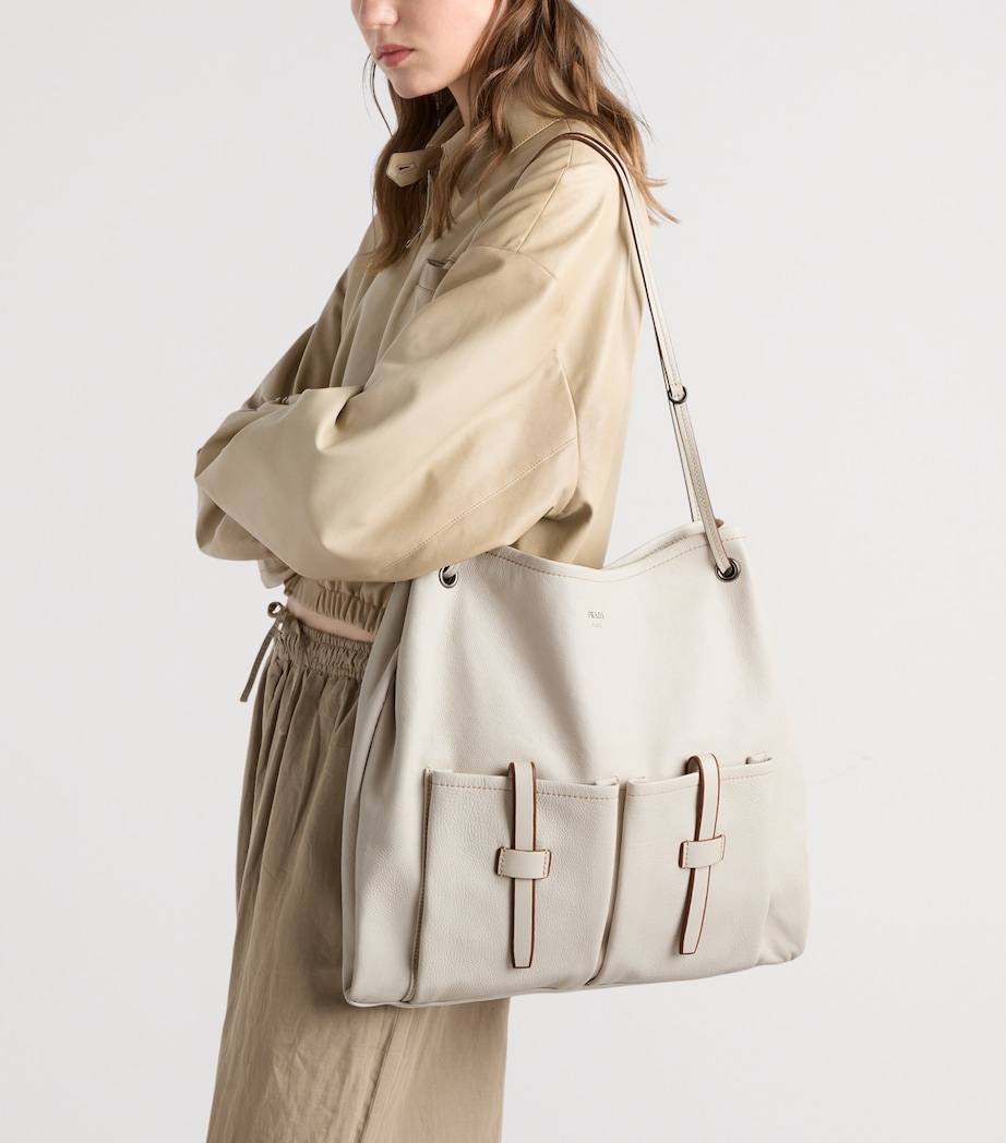 Prada Large Leather Route Shoulder Bag Neutral Image 2