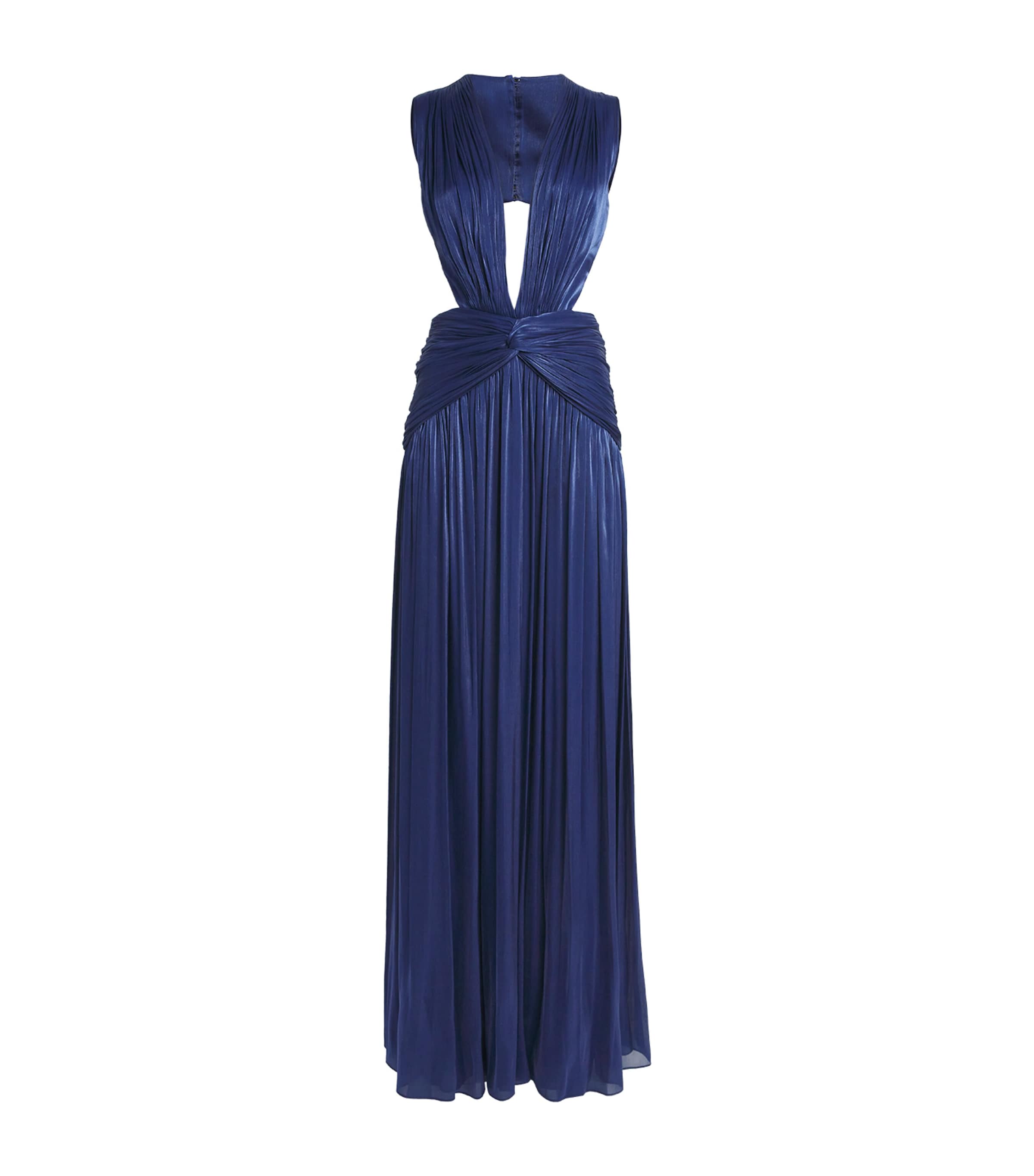 Costarellos Silla Pleated Cowl-neck Maxi Dress In Blue