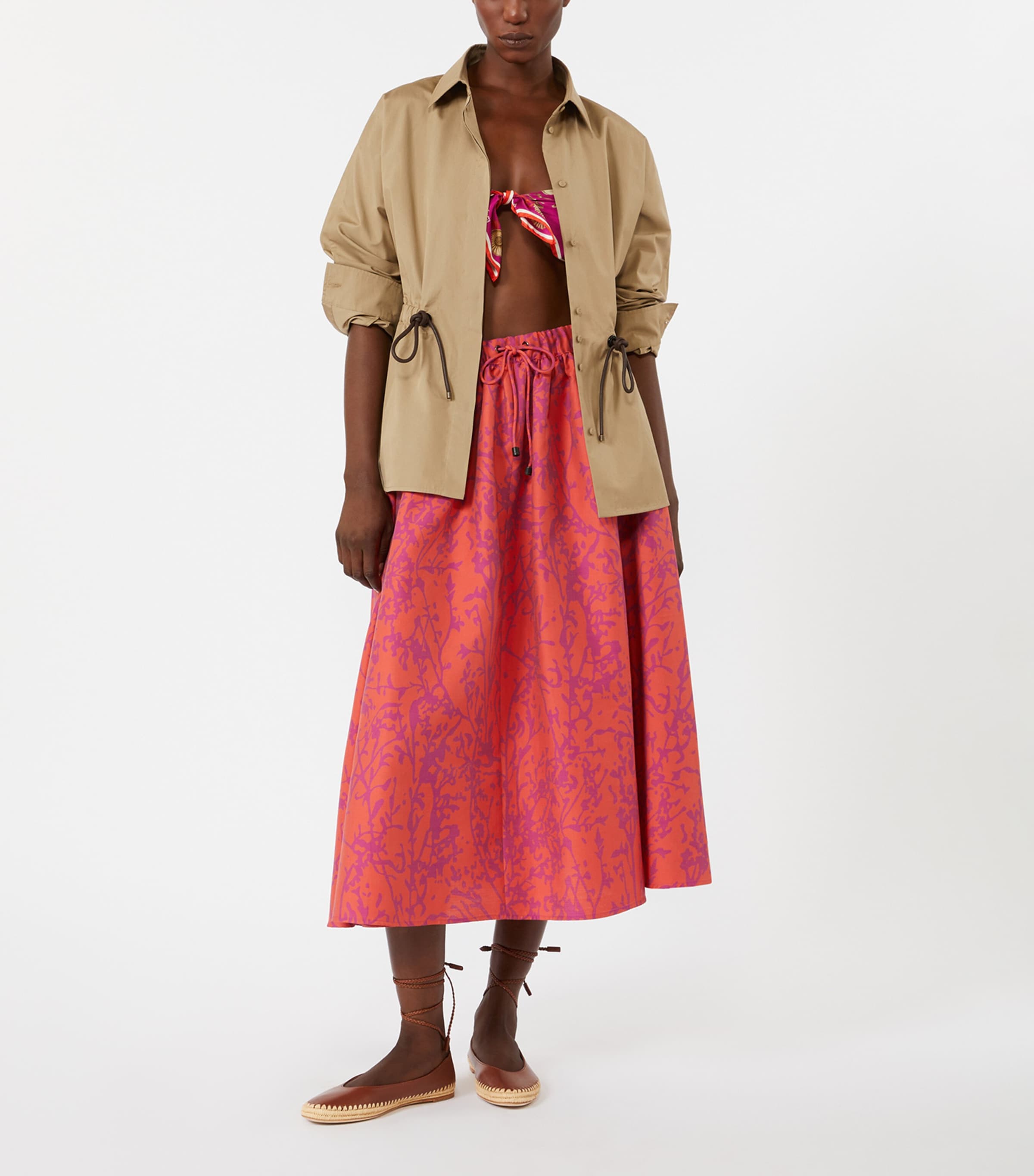 Max Mara Womens Cotton Poplin Drawstring Shirt Kaki Image 2