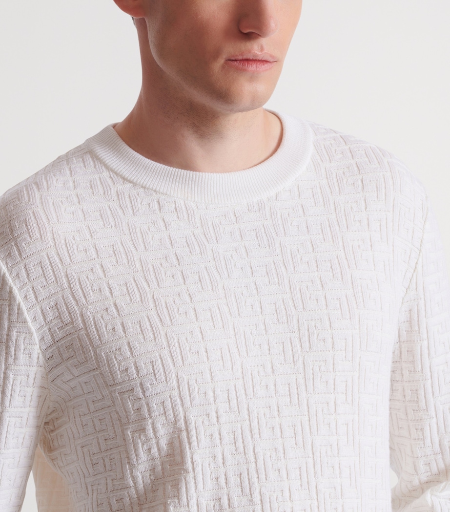 Wool-Linen-Blend Monogram Sweater 0KA NATUREL Image 7