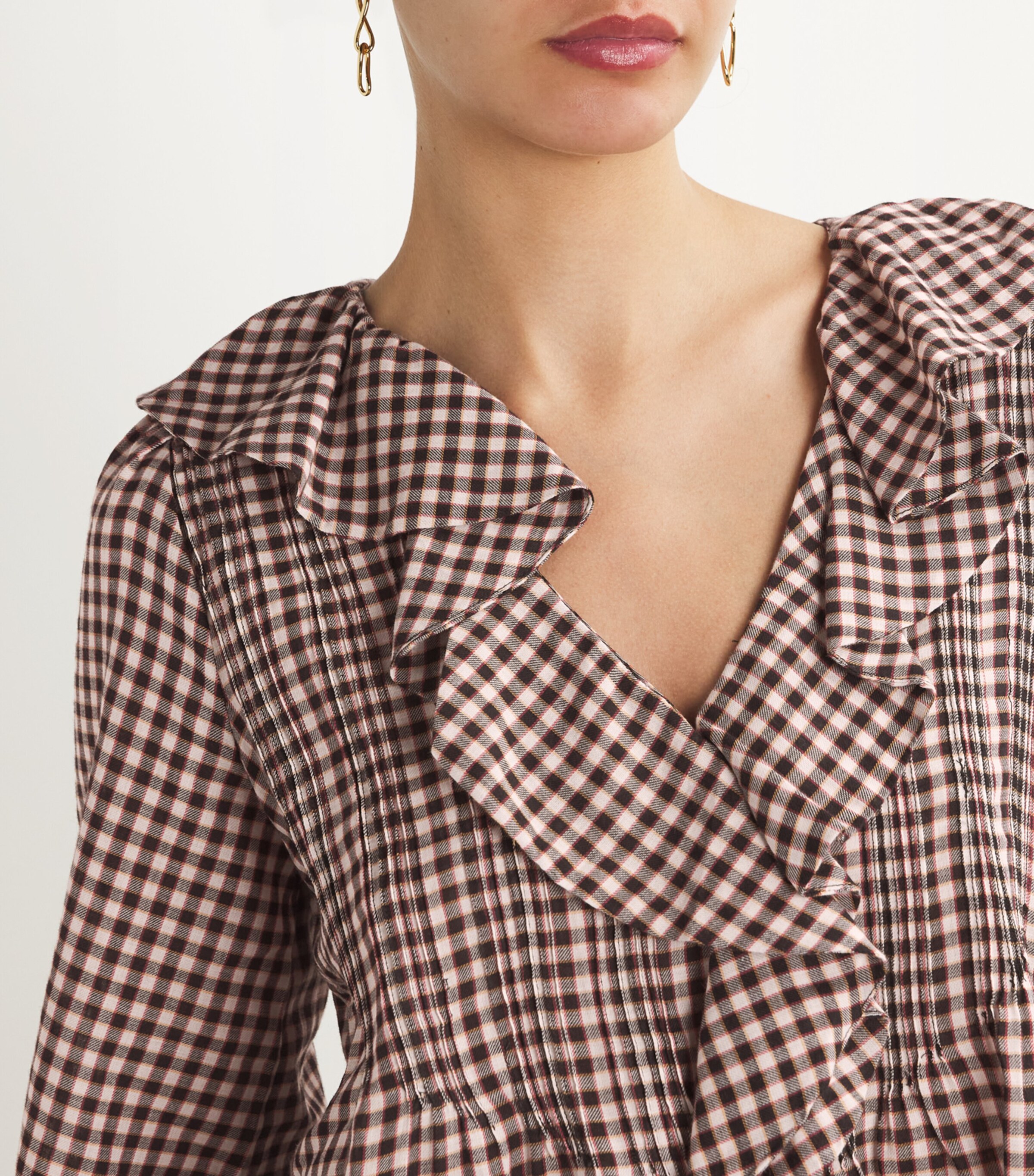 DÔEN Womens Organic Cotton Ruffled Hardy Blouse Delphine Plaid Image 6