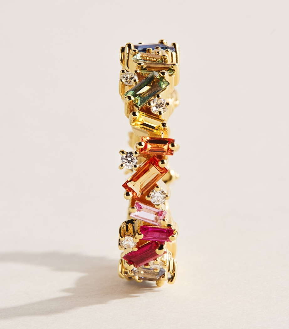 Suzanne Kalan Yellow Gold, Diamond and Rainbow Sapphire Frenzy Eternity Ring Yg/rs Image 4