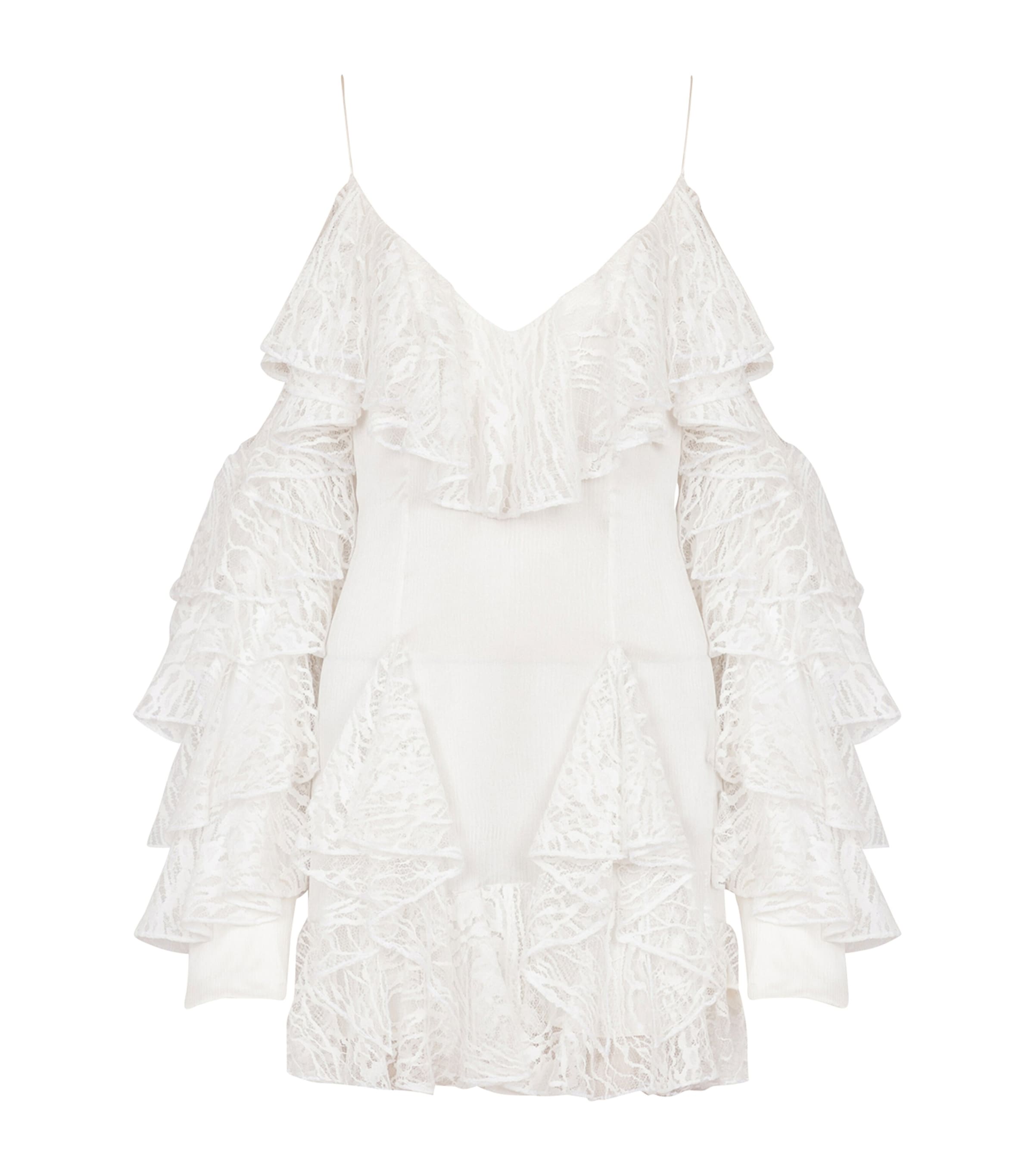 Balmain Silk Lace Mini Dress In White