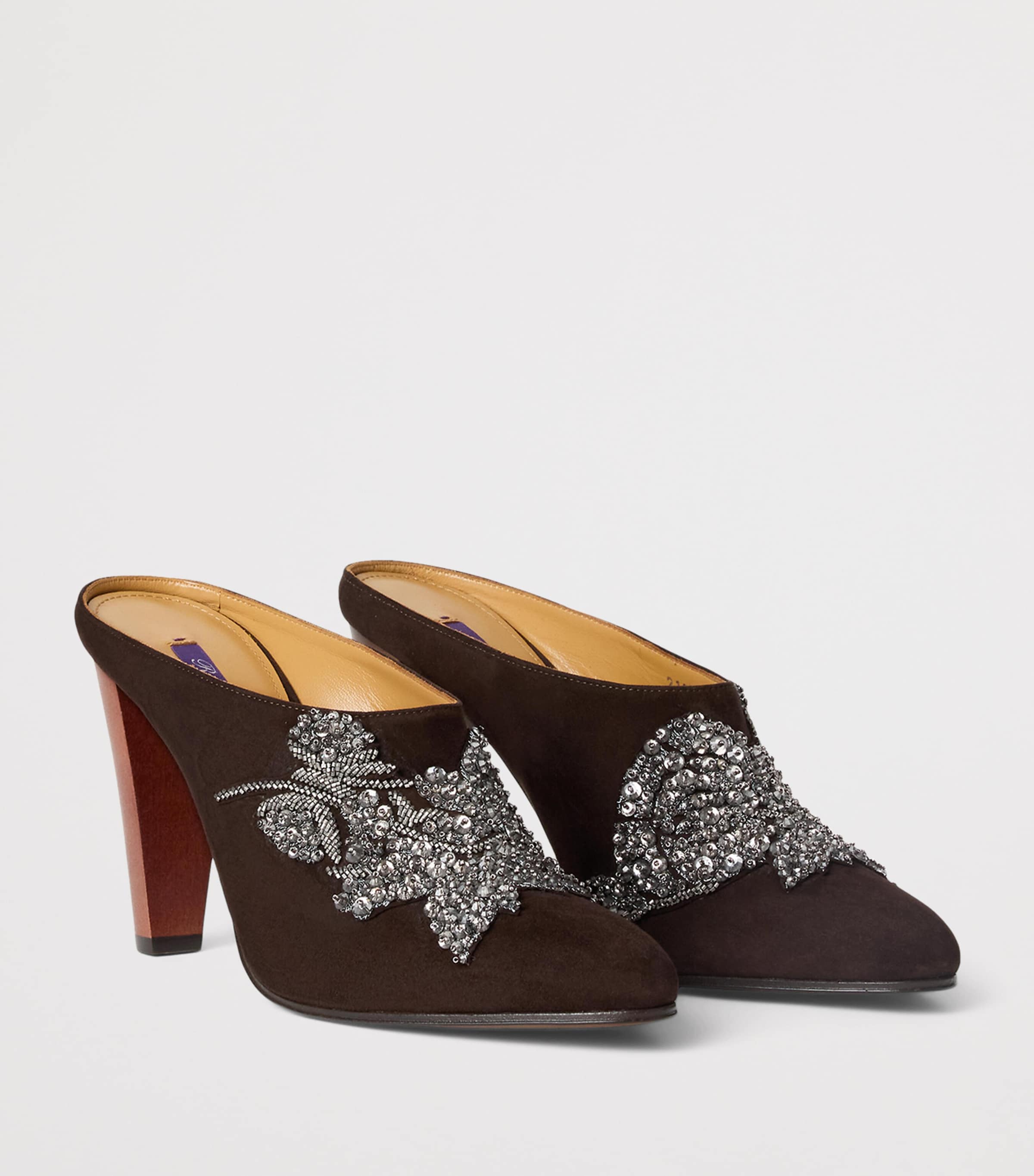 Ralph Lauren Collection Suede Embellished Ashtyn Mules 95 Chocolate Image 2