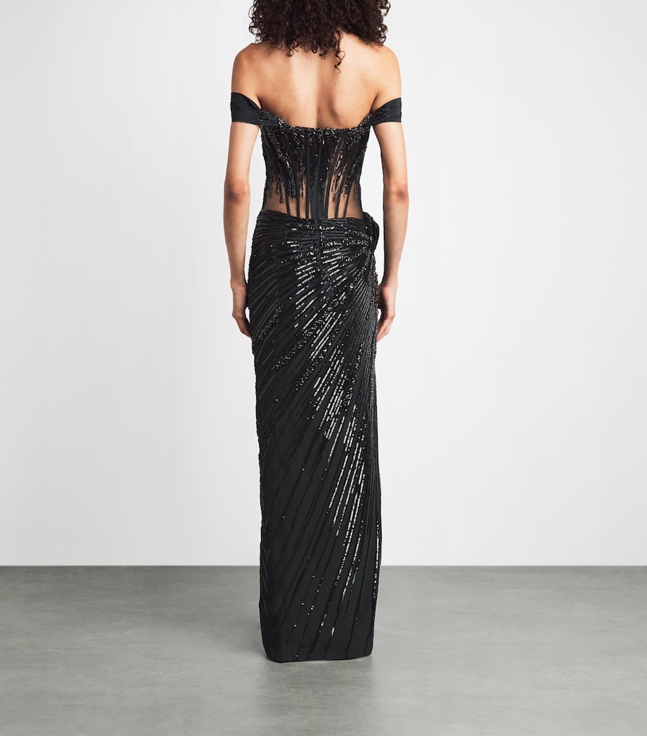 Gaurav Gupta Womens Off-The-Shoulder Obsidian Crest Gown Black Image 4