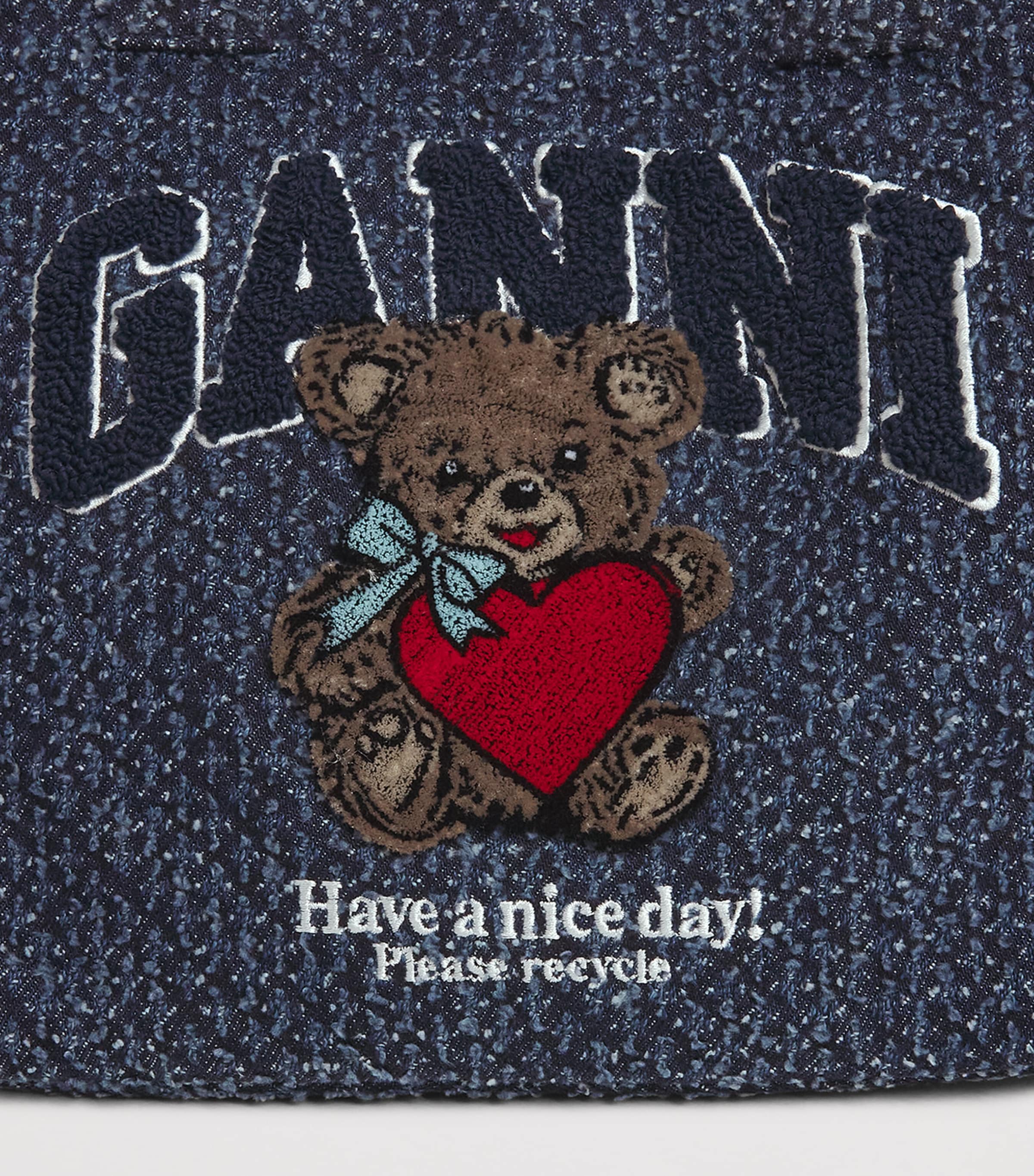 GANNI Small Tweed Bear Tote Bag Rinse Image 6