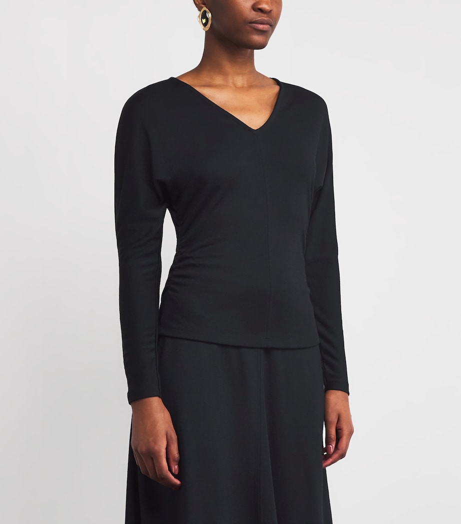 Jersey V-Neck Slim Top BLACK Image 3
