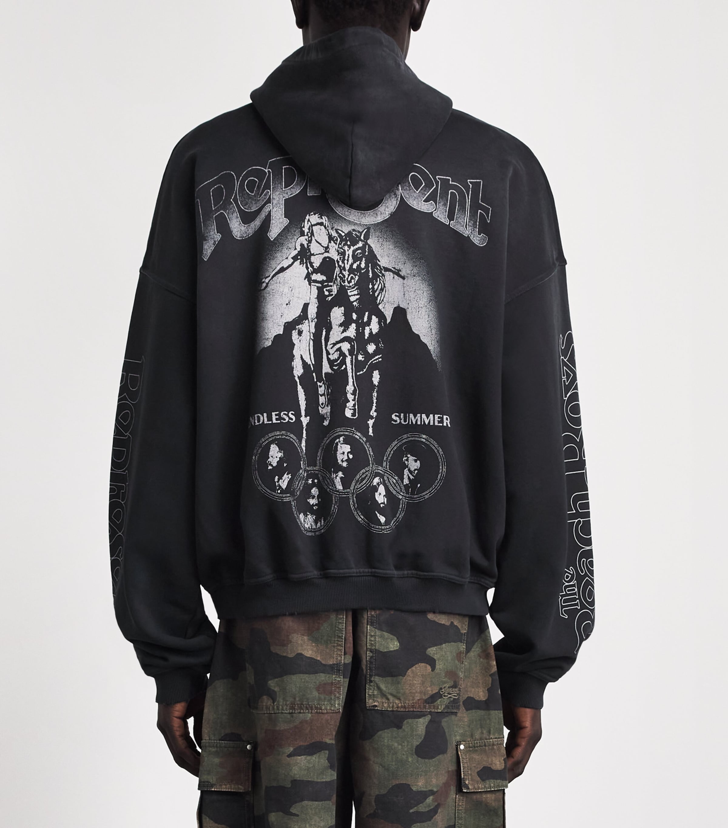 Represent Mens Beach Boys Endless Summer Zip-Up Hoodie Stained Black Image 5
