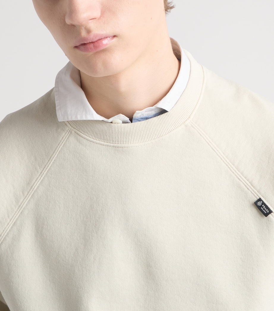 Prada Mens Cotton Logo Tab Sweatshirt Neutral Image 3
