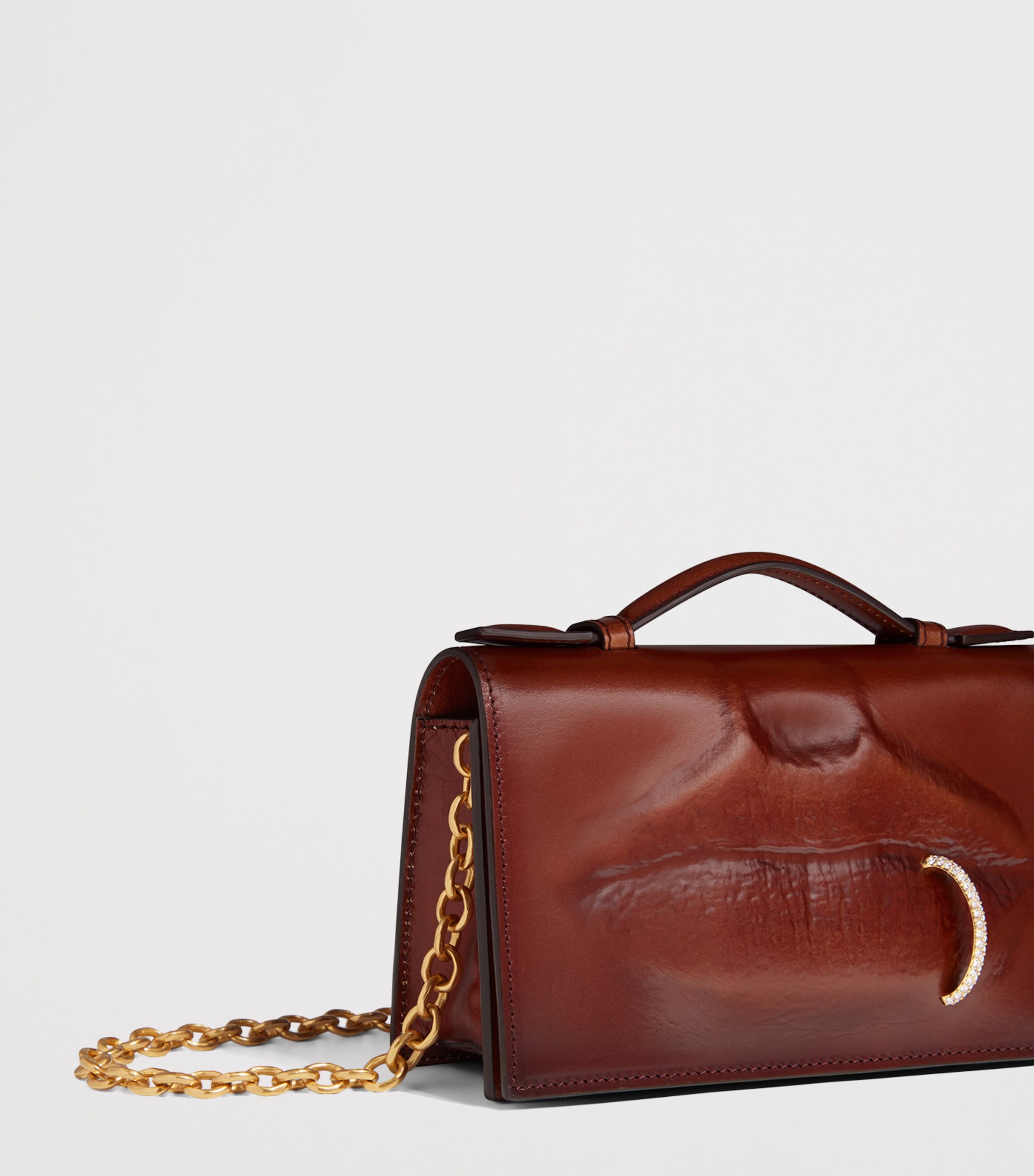 Schiaparelli Leather Molded Mouth Clutch Bag Cognac Image 5