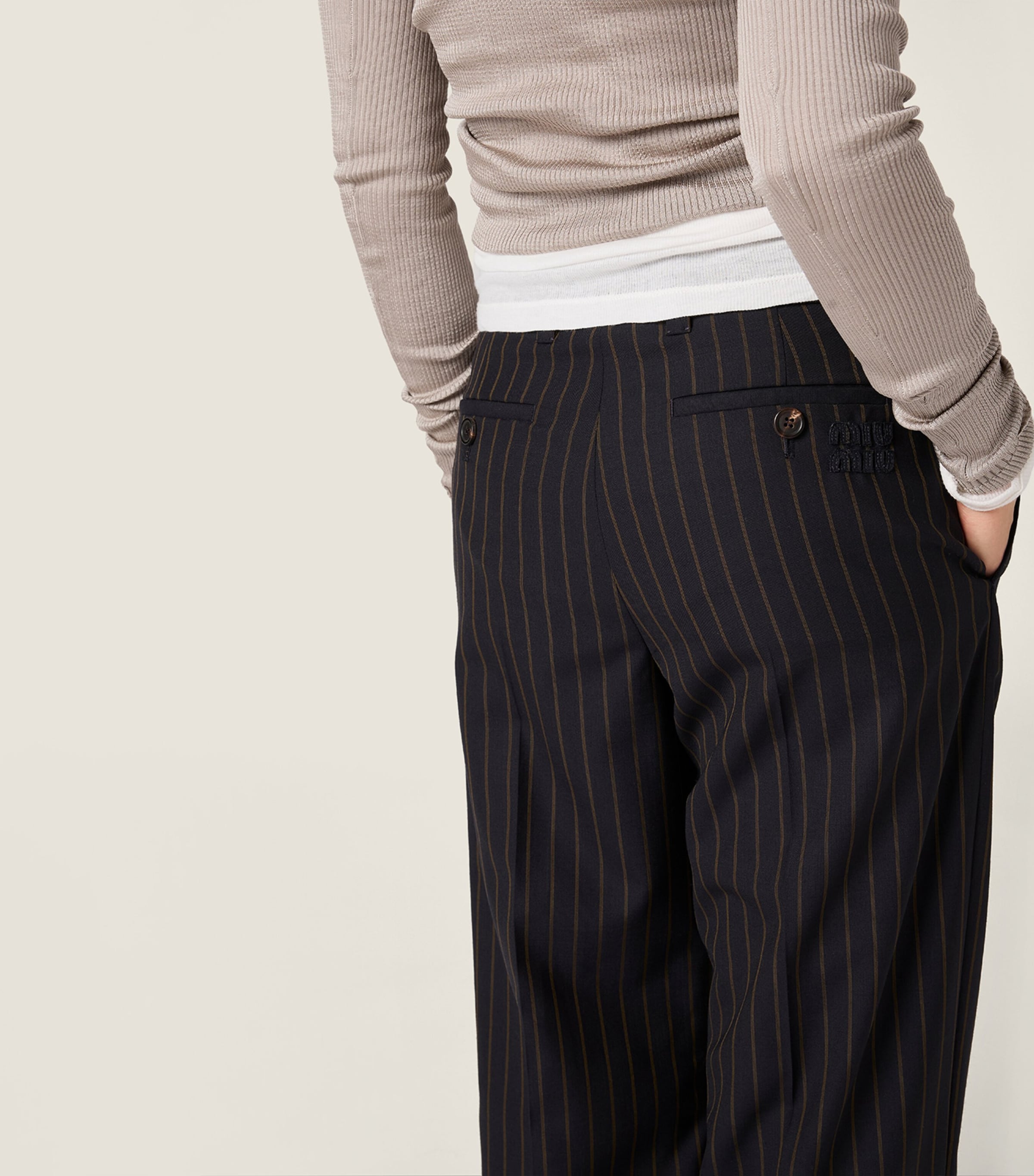 Miu Miu Womens Wool Pinstripe Trousers Blue Image 6