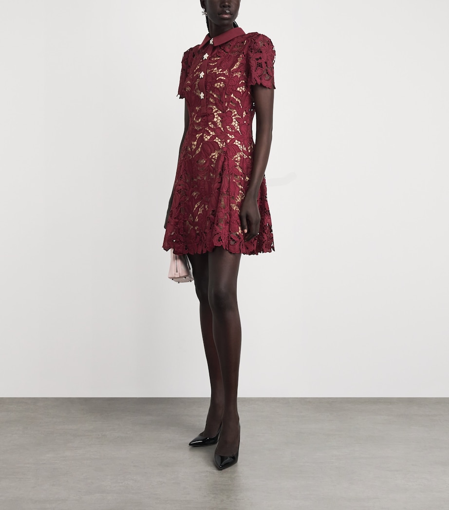 Self-Portrait Womens Lace Floral Mini Dress Burgundy Image 2