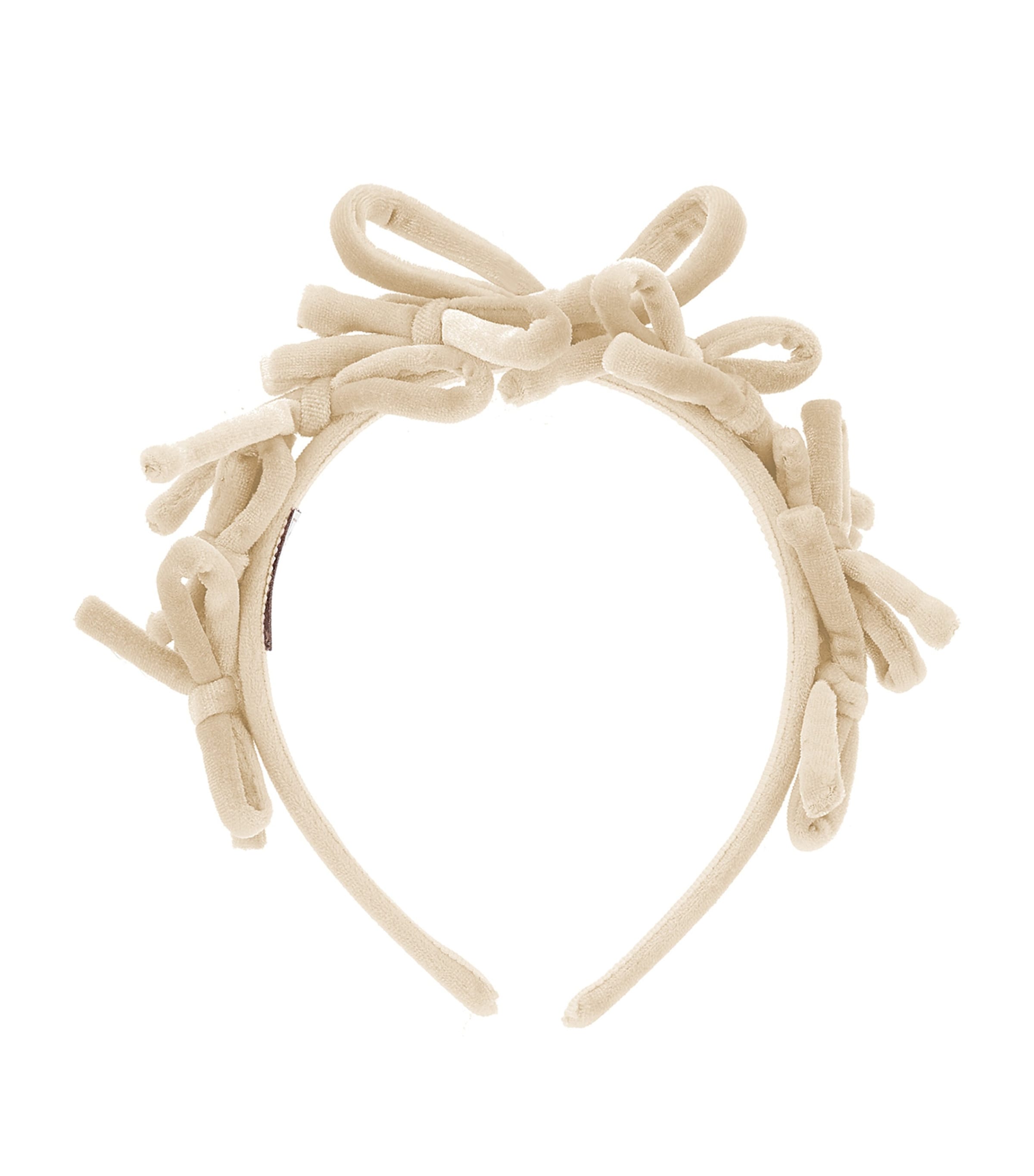 Monnalisa Kids' Velvet Bow Hairband In Beige