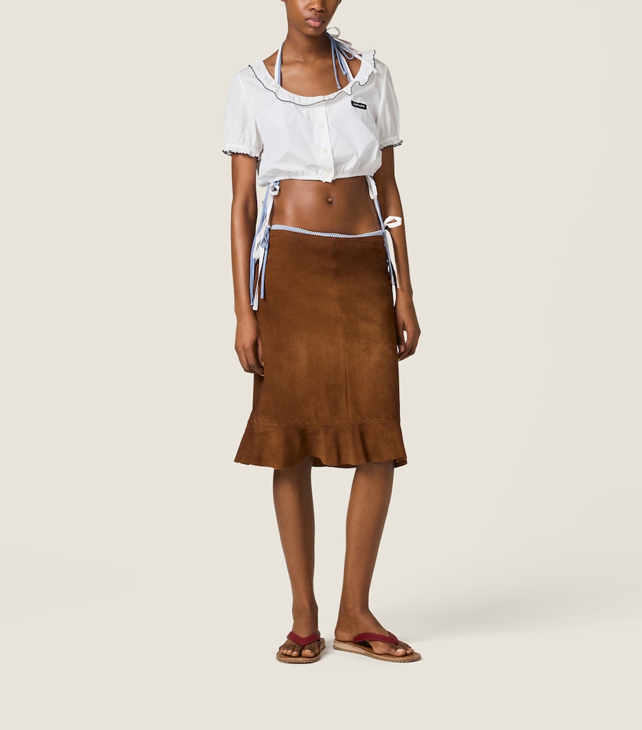Miu Miu Womens Cotton Embroidered Crop Top White Image 2