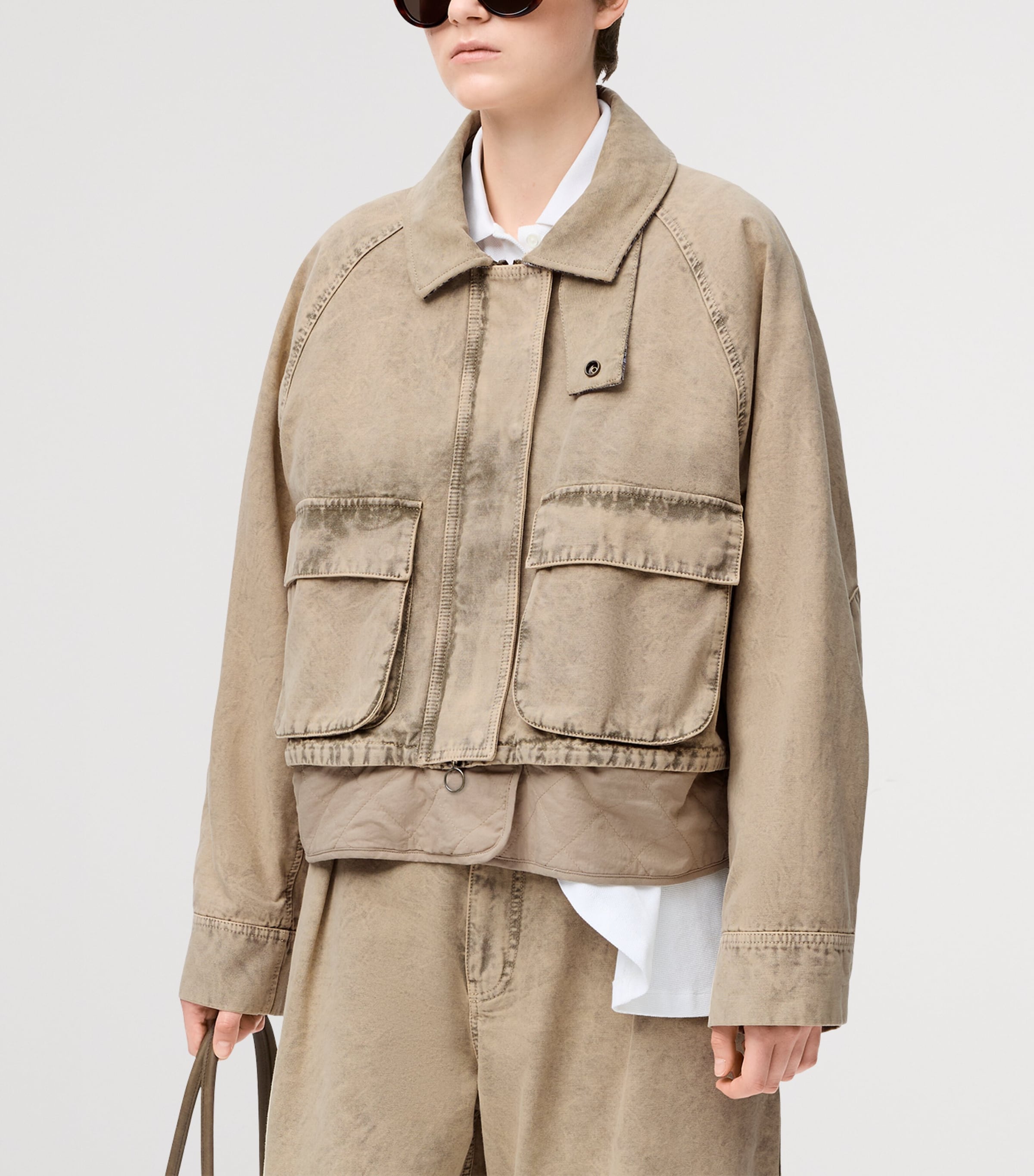 Distressed Denim Jacket BEIGE Image 3