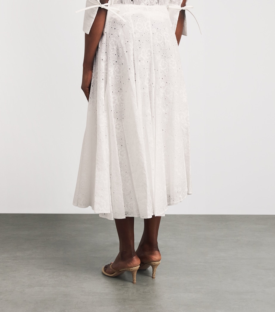 Tory Burch Womens Cotton Eyelet Midi Skirt White Image 5