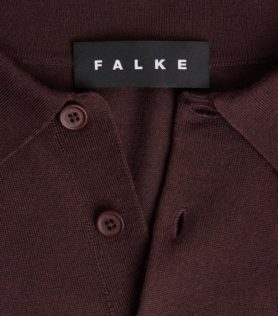 Falke Mens Ultrafine Merino Wool Polo Shirt Dark Choco Image 6