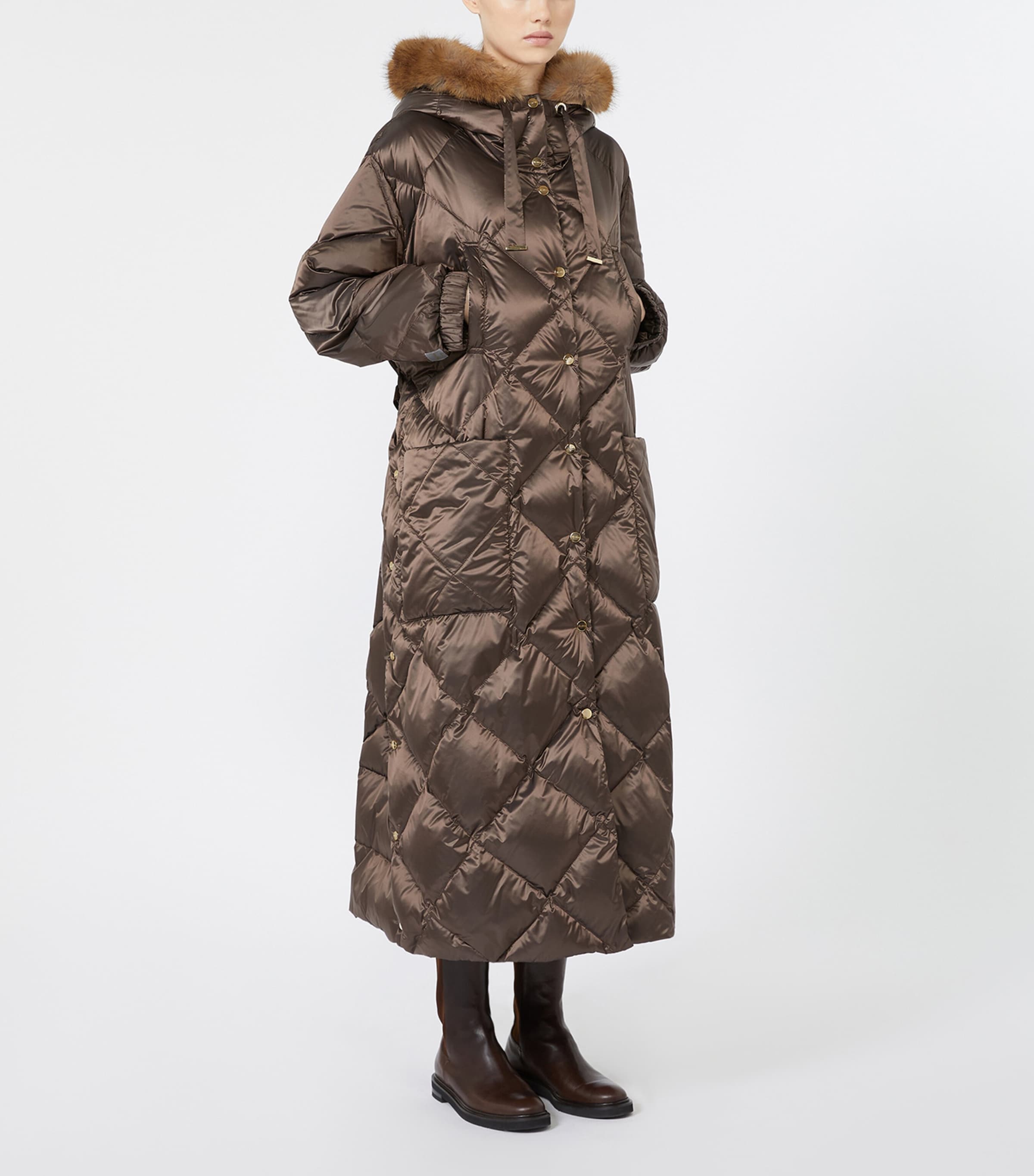 Max Mara Womens Quilted Longline Coat Brown Image 2