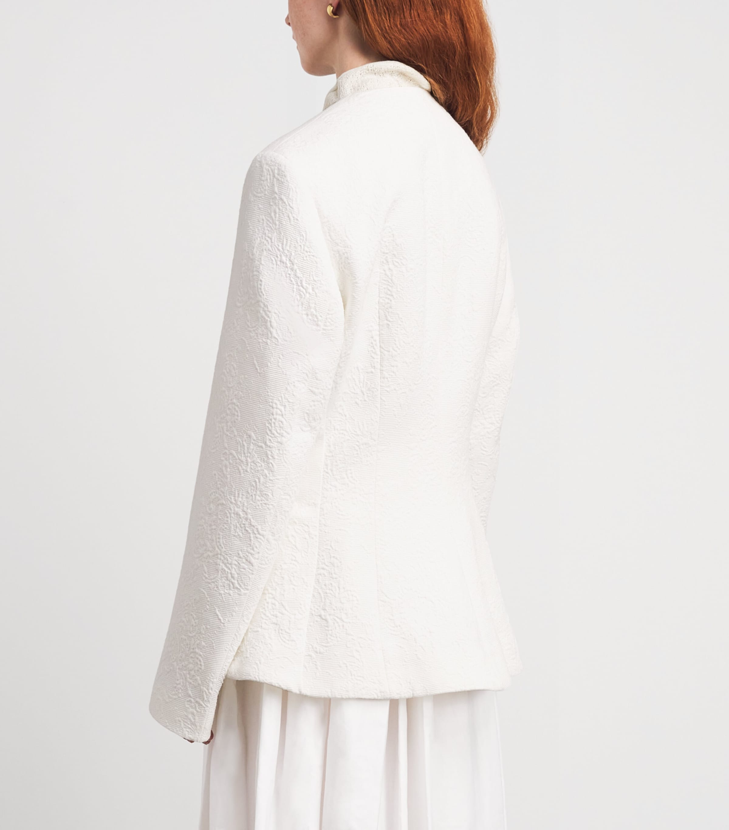 Toteme Womens Cotton Jacquard Longline Blazer Optic White Image 5