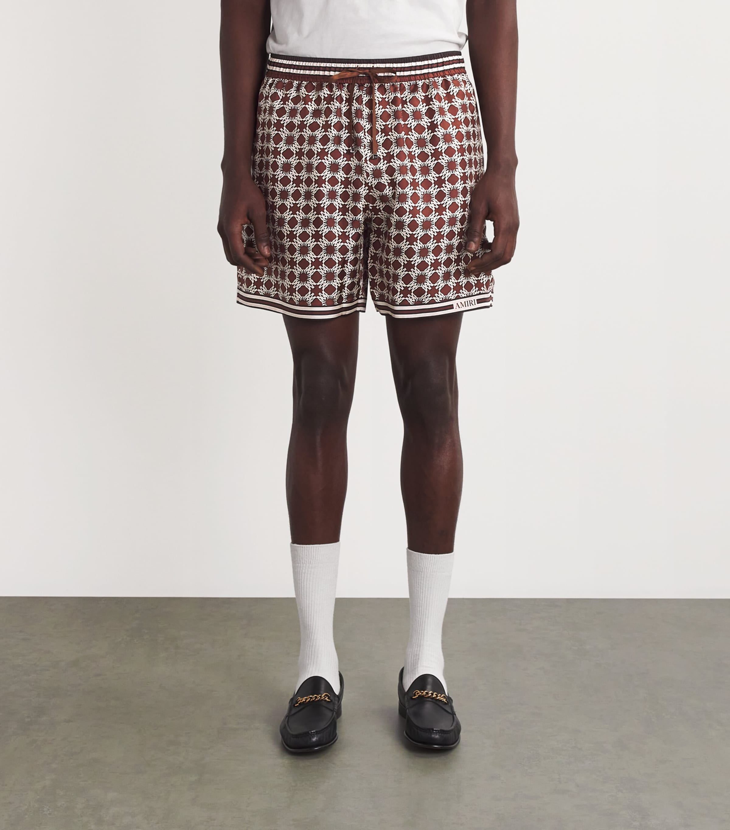 AMIRI Mens Silk Logo Shorts Chocolate Image 3
