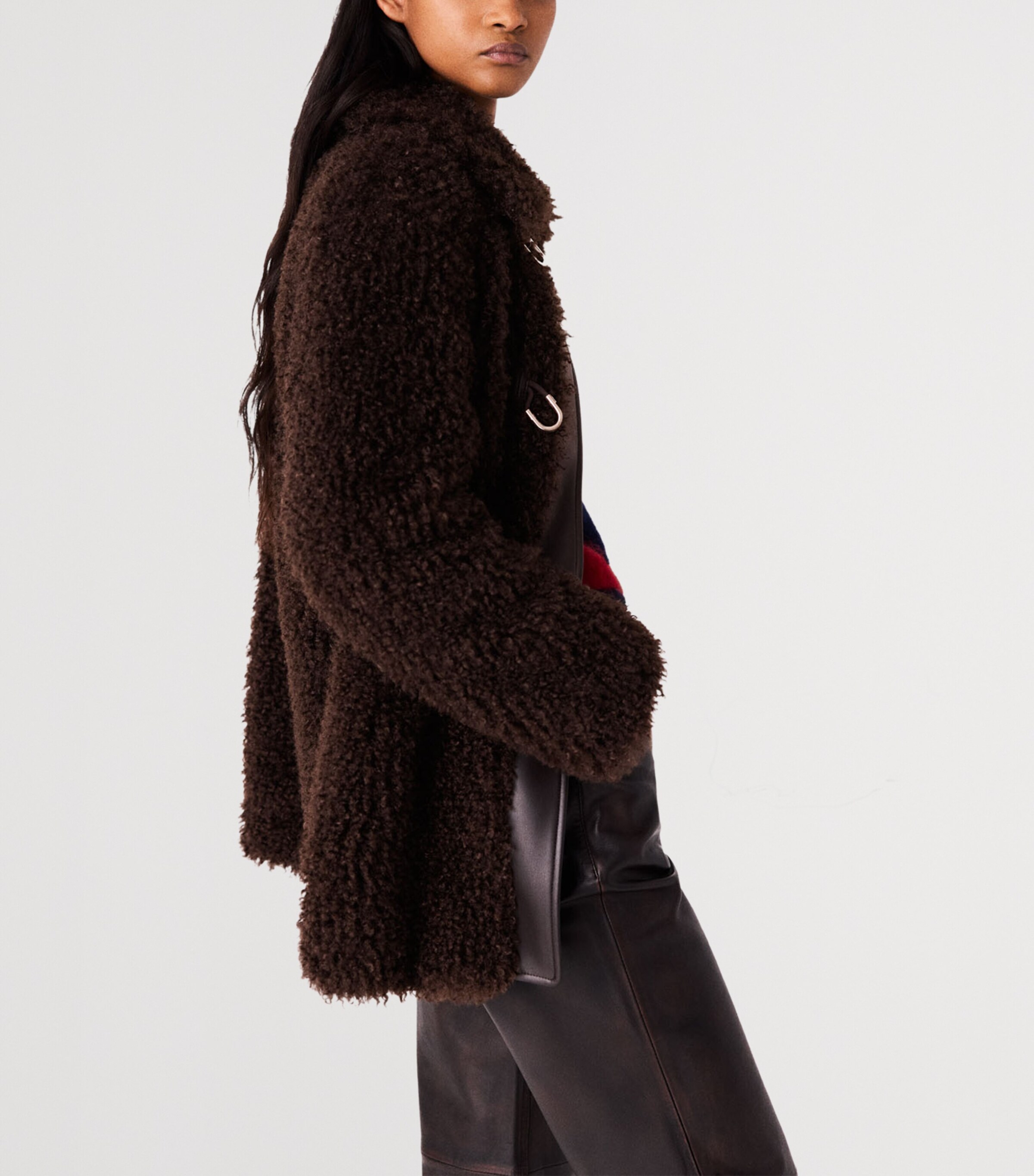 Maje Womens Faux Shearling Jacket Dark Brown Image 3