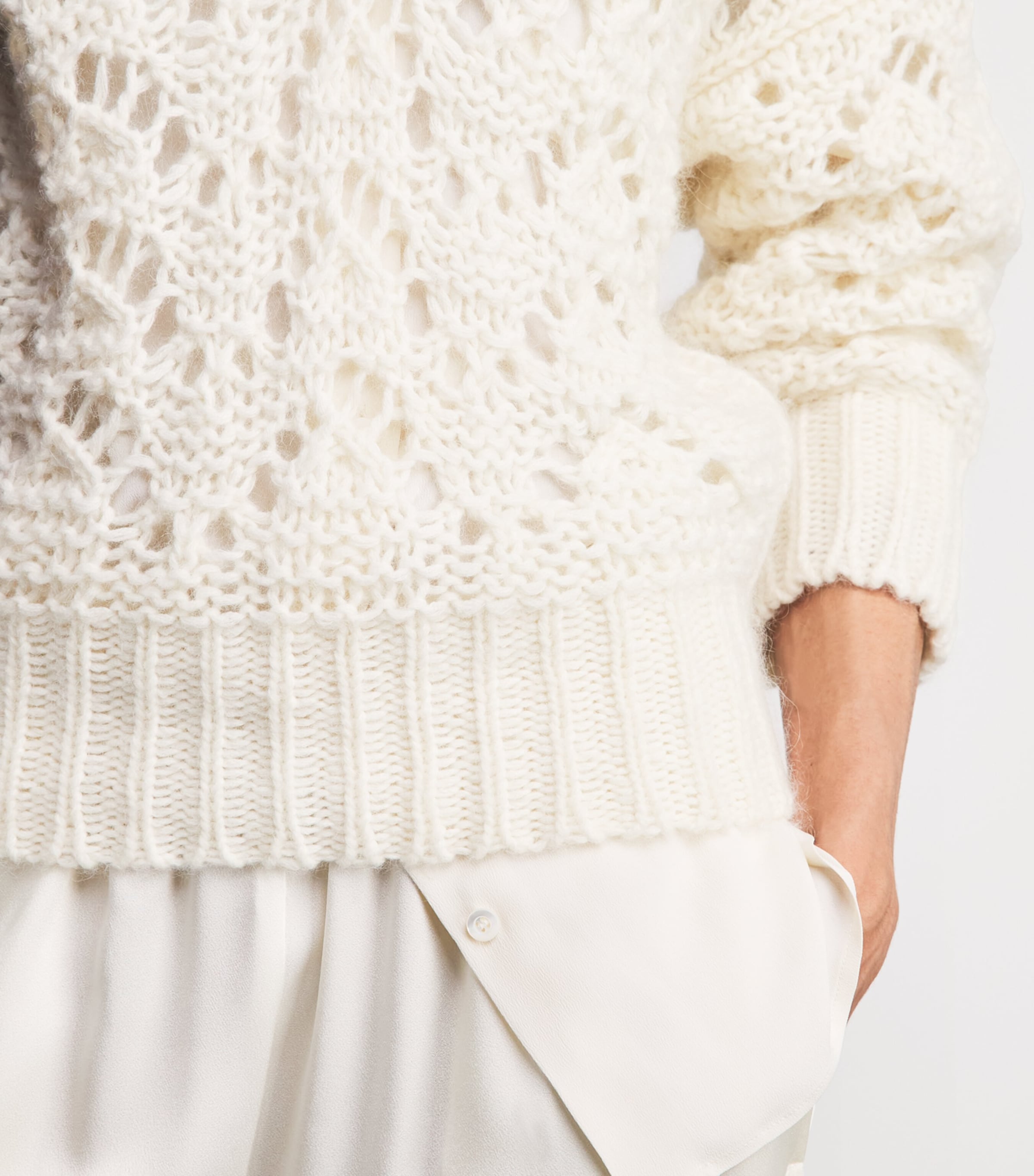 Fabiana Filippi Womens Open-Knit V-Neck Sweater Rafia Image 3