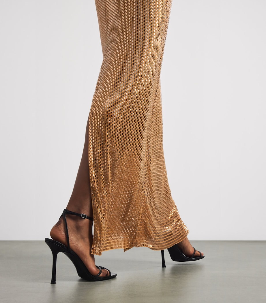 Roland Mouret Womens Diamante-Embellished High-Neck Gown Light Topaz Image 5