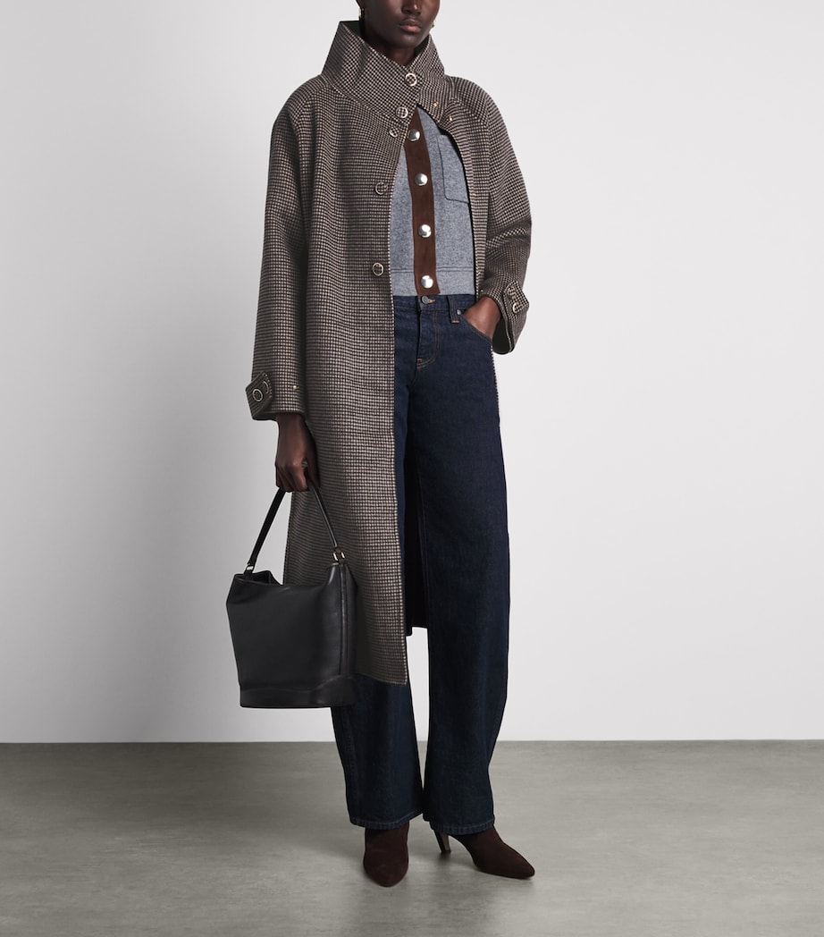 Sandro Paris Womens Wool-Blend Check Coat Black Brown Image 2