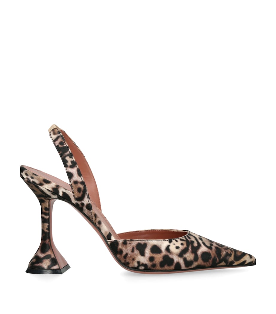 Amina Muaddi Satin Leopard Print Holli Slingback Heels 95 Dk.brn Com Image 1